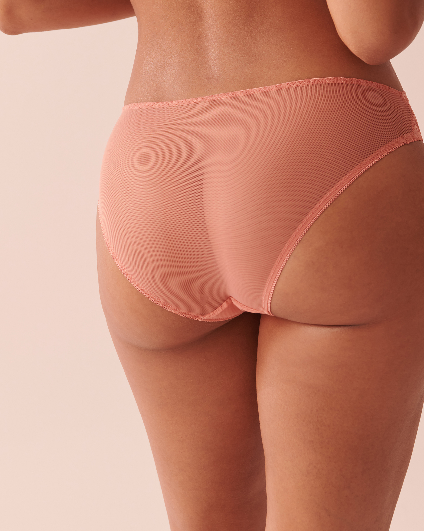 Lace and Mesh Bikini Panty - Dark apricot orange