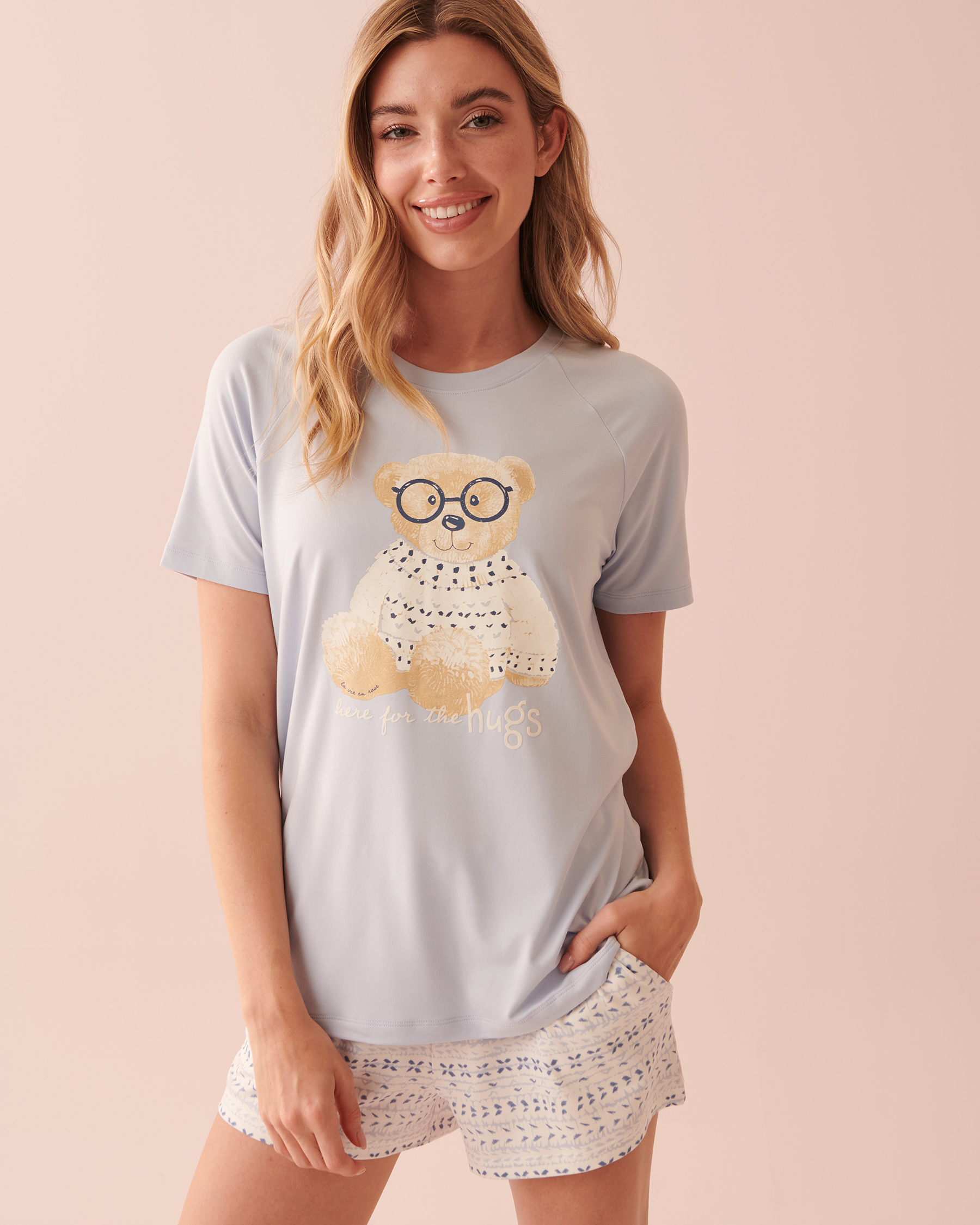 LA VIE EN ROSE Nerdy Bear Print Super Soft T-shirt Heather blue 40100477 - View1