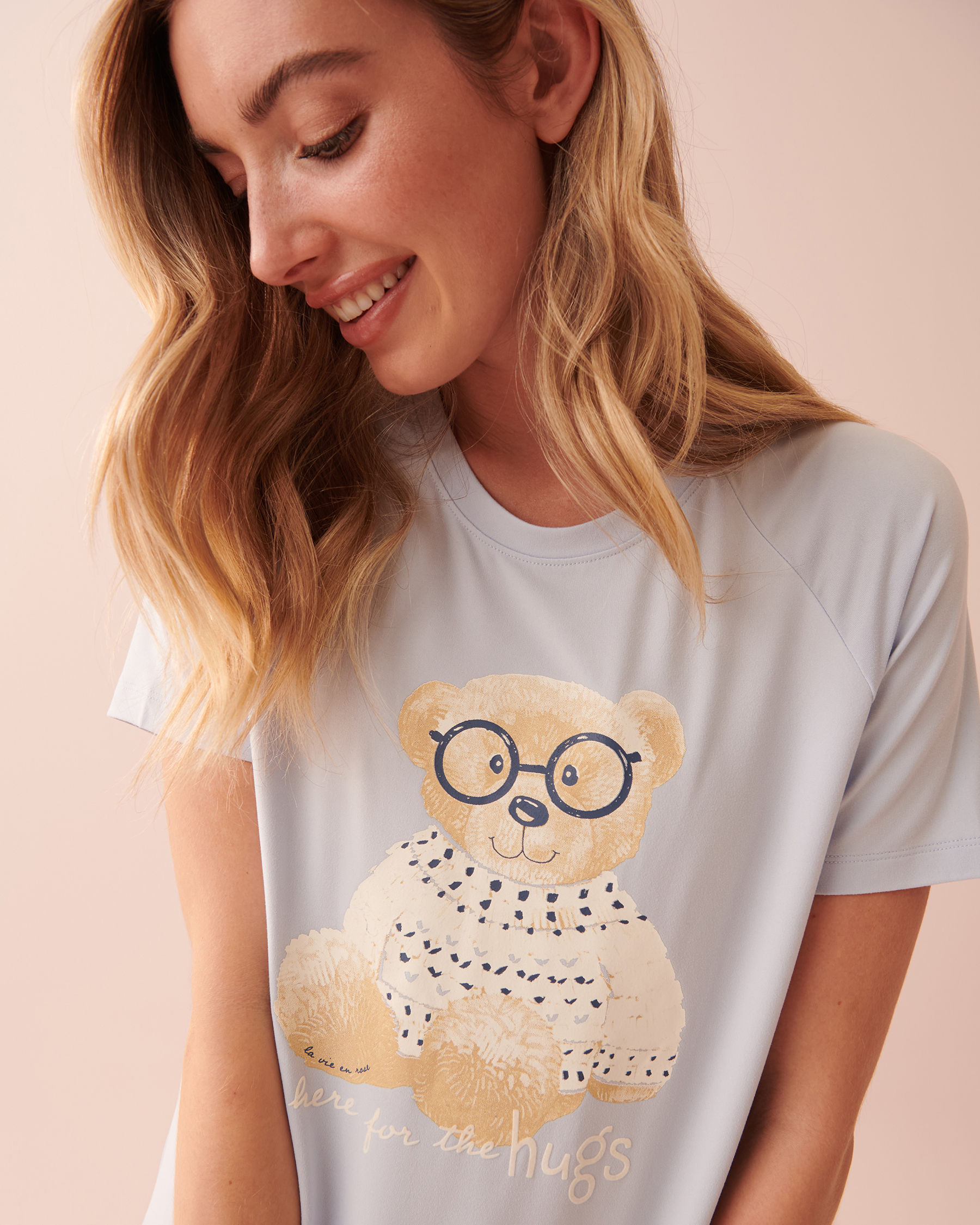 LA VIE EN ROSE Nerdy Bear Print Super Soft T-shirt Heather blue 40100477 - View3
