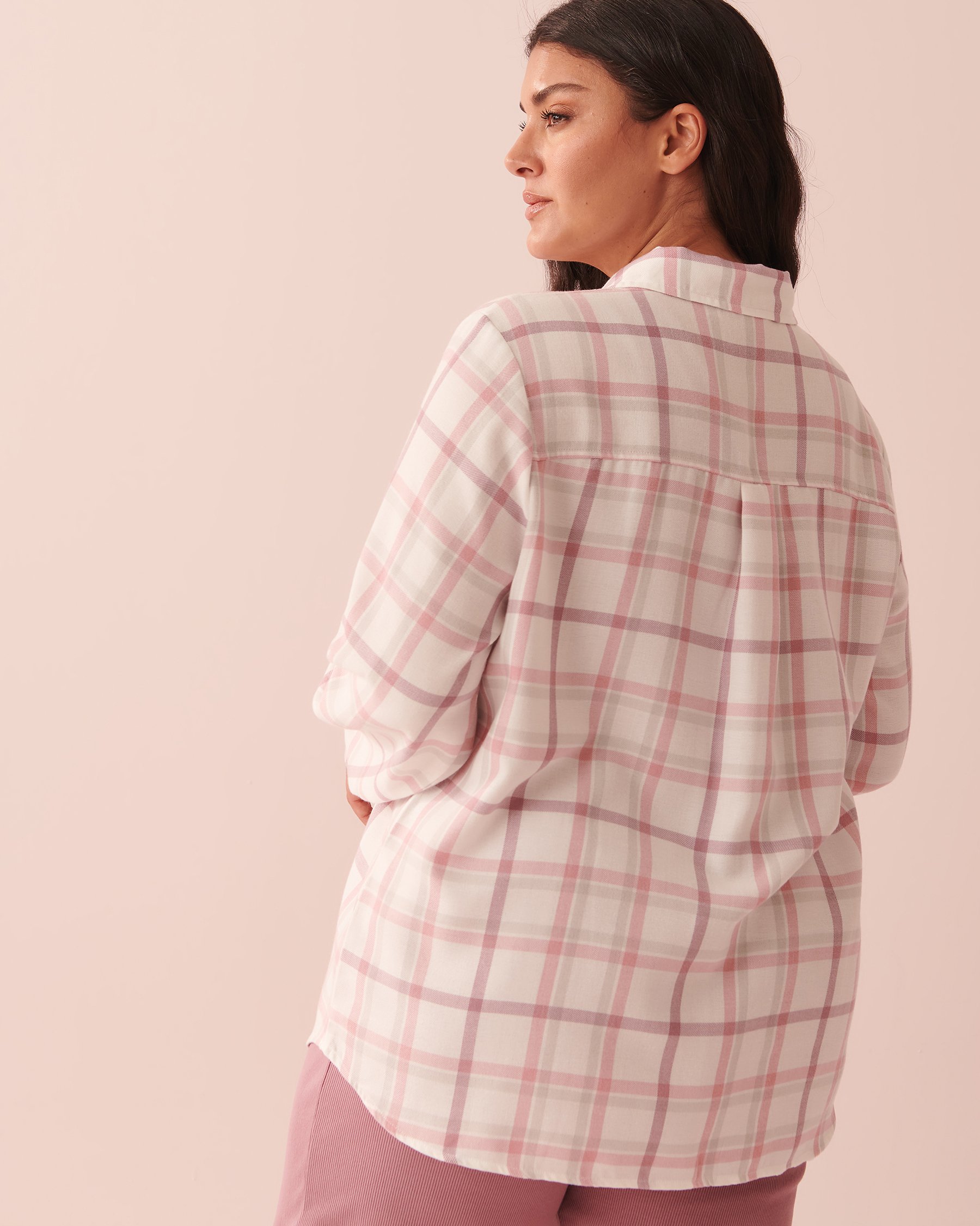 LA VIE EN ROSE Plaid Long Sleeve Button-down Shirt Blush rose plaid 40100485 - View2