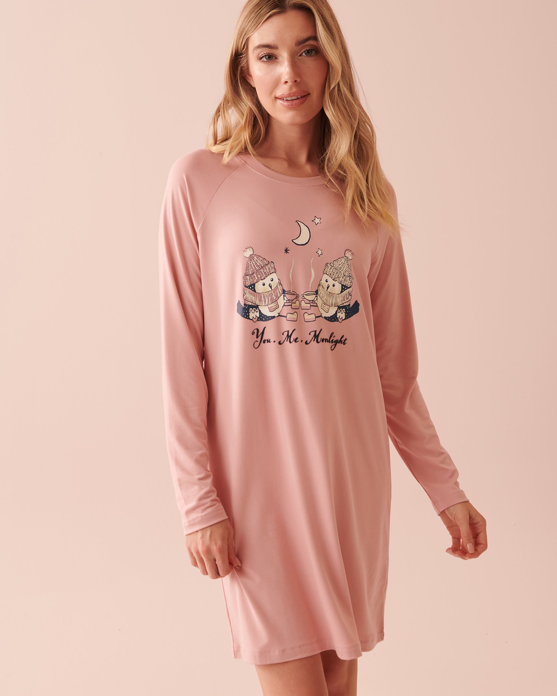 LA VIE EN ROSE Night Owl Super Soft Long Sleeve Sleepshirt Blush rose 40500296 - View1