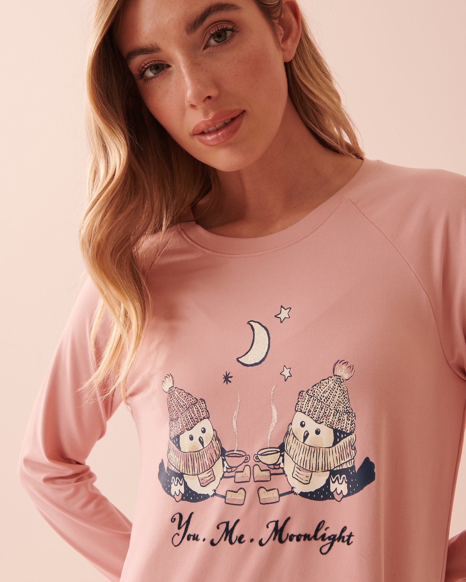 LA VIE EN ROSE Night Owl Super Soft Long Sleeve Sleepshirt Blush rose 40500296 - View3