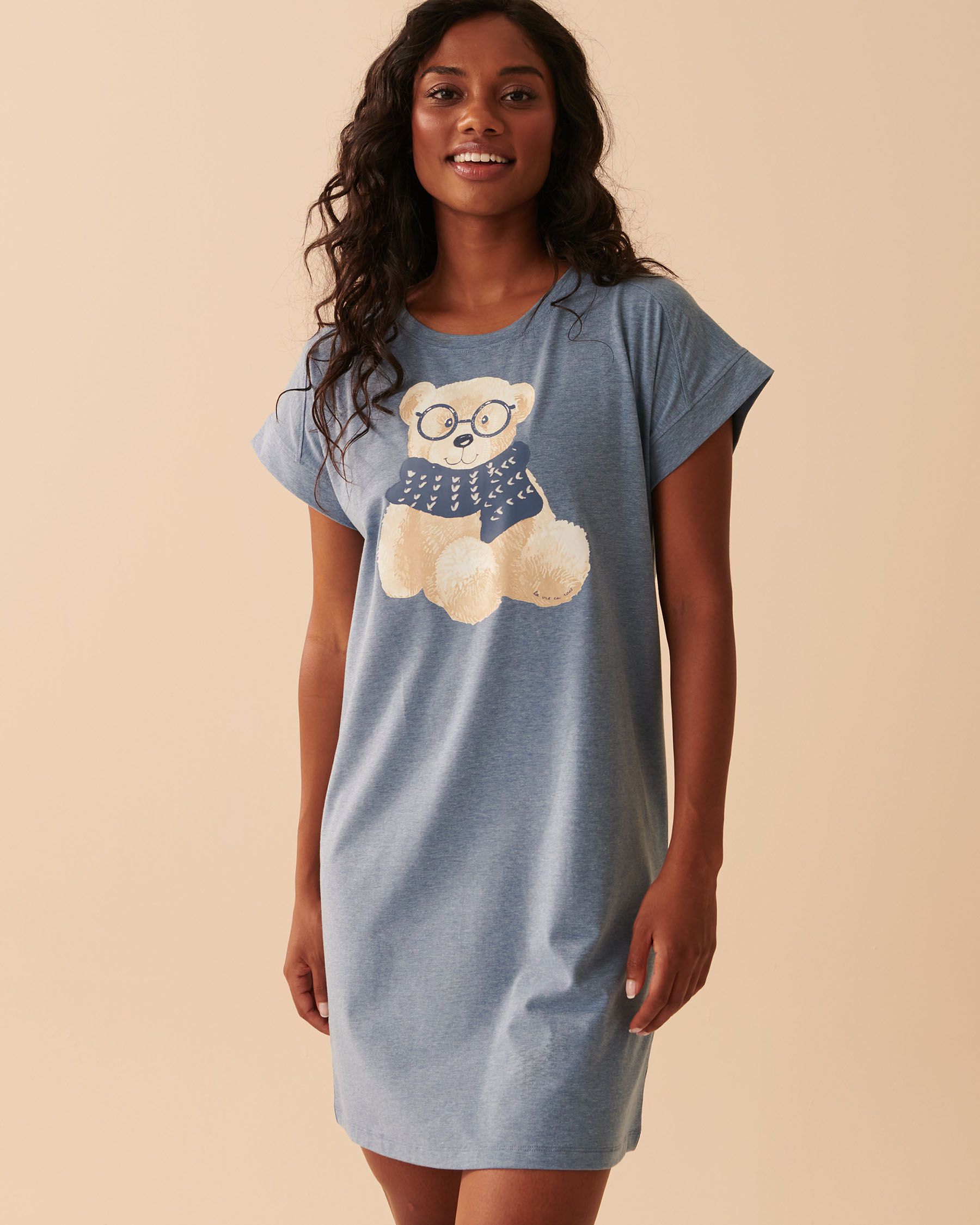 LA VIE EN ROSE Nerdy Bear Print Short Sleeve Sleepshirt Blue horizon mix 40500301 - View1