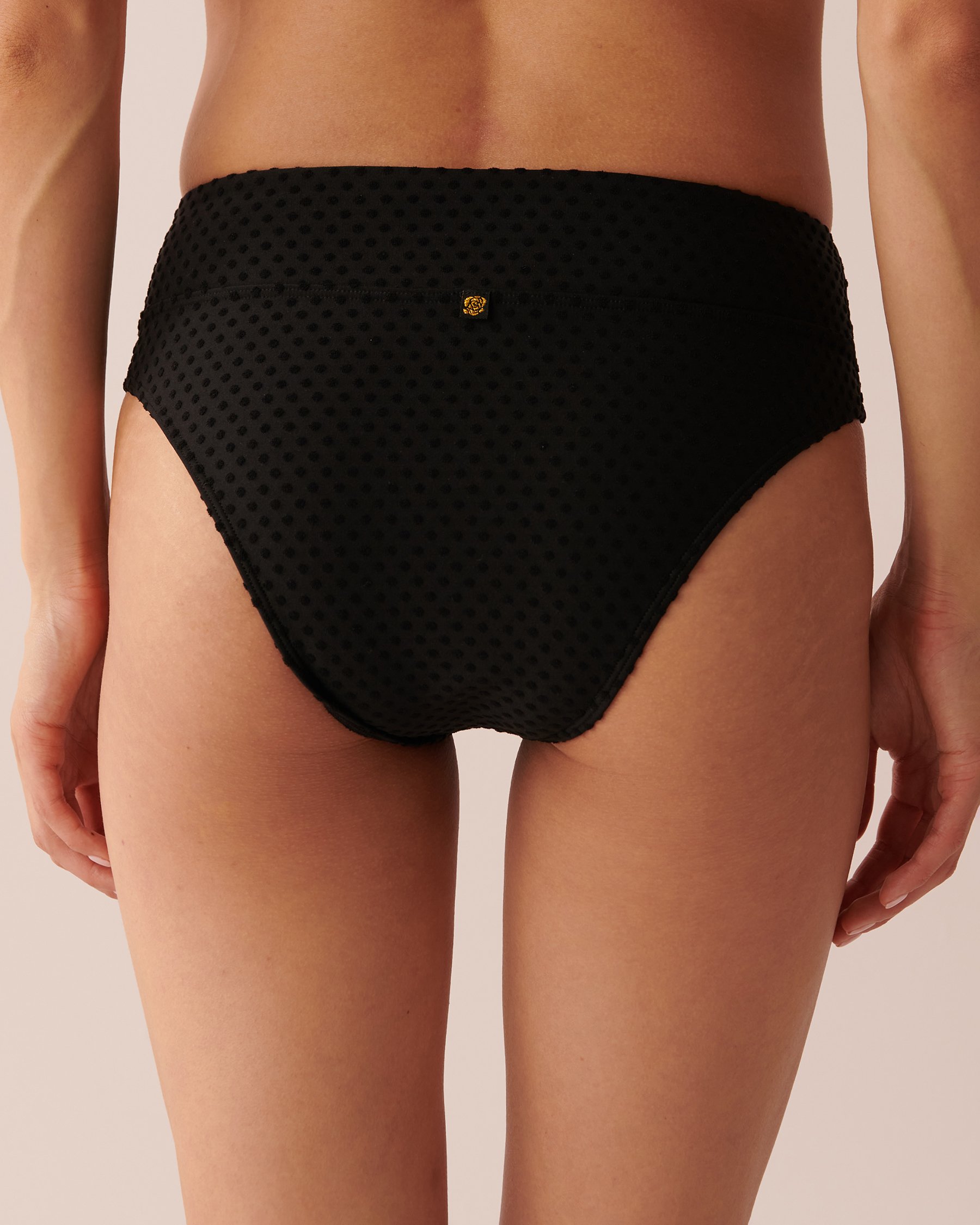 TEXTURED High Leg Bikini Bottom - Black polka dot