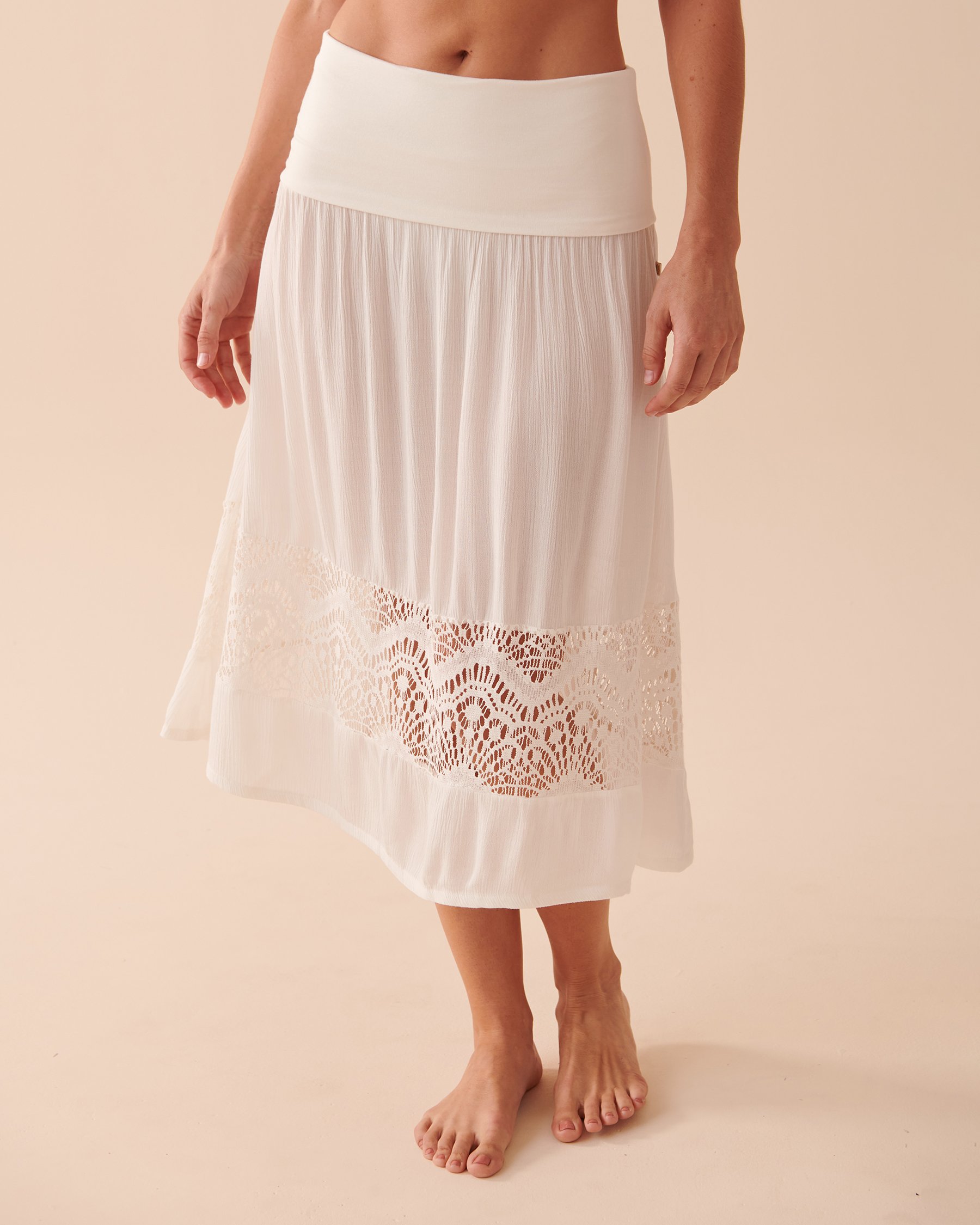 LA VIE EN ROSE AQUA Long Skirt with Crochet Details Seashell 80200037 - View1