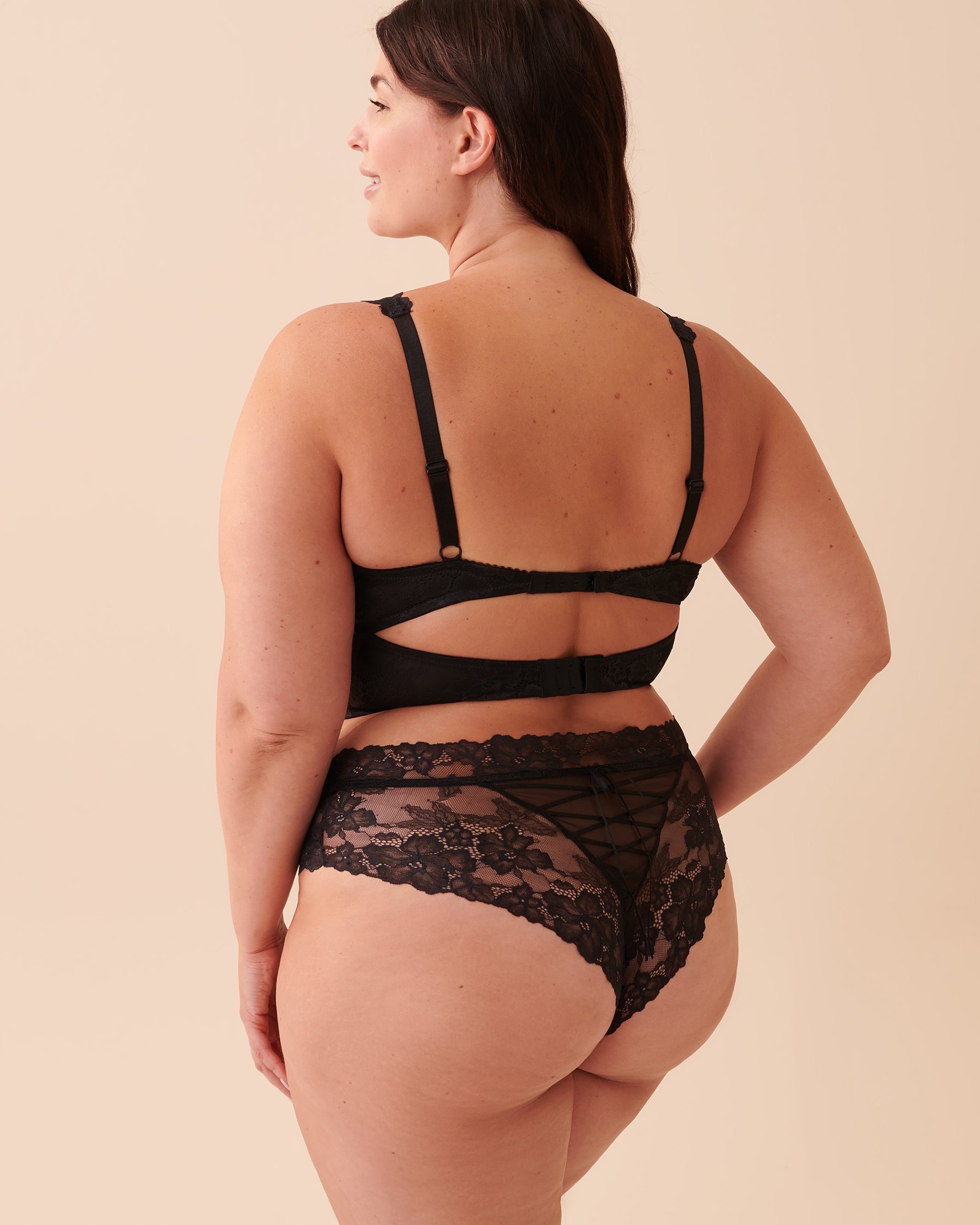 Unlined Shimmering Lace and Mesh Bra - Salted Caramel