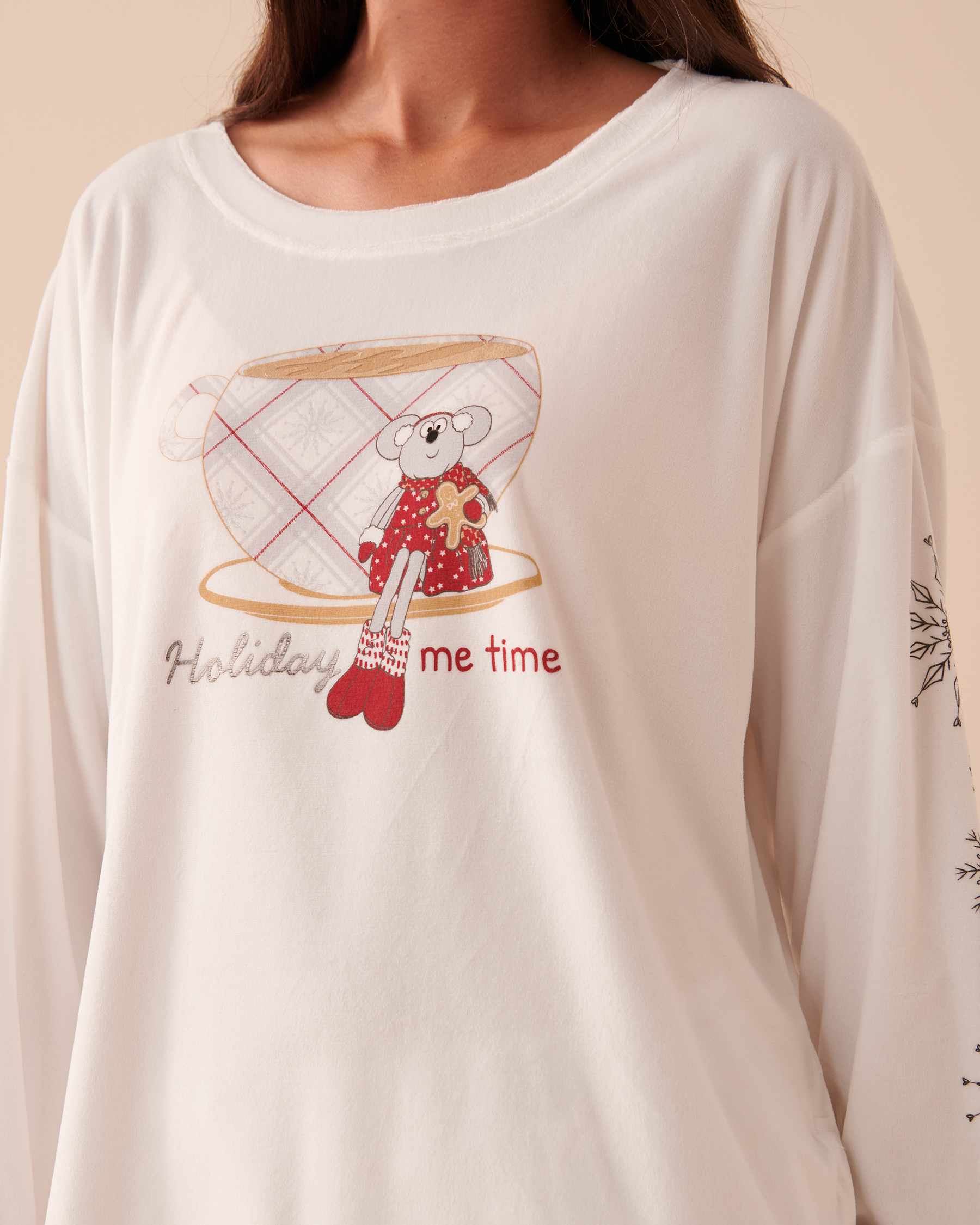 LA VIE EN ROSE Luxury Velour Long Sleeve Shirt Snow White 40100492 - View4
