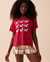 LA VIE EN ROSE T-shirt col rond à motif chien scottie en fibres recyclées Rouge festif 40100495 - View1