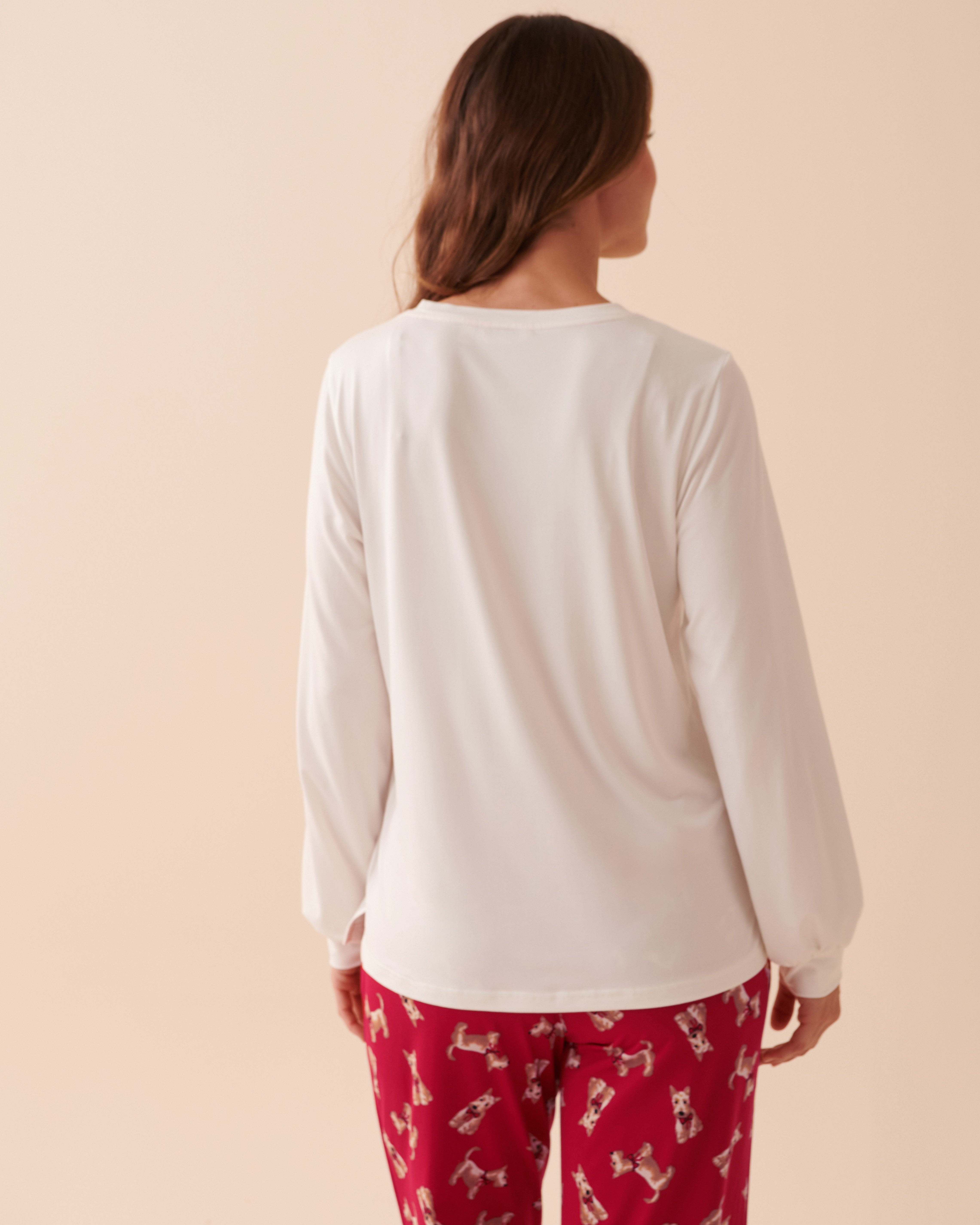 LA VIE EN ROSE Scottie Print Super Soft Long Sleeve Shirt Snow White 40100500 - View2