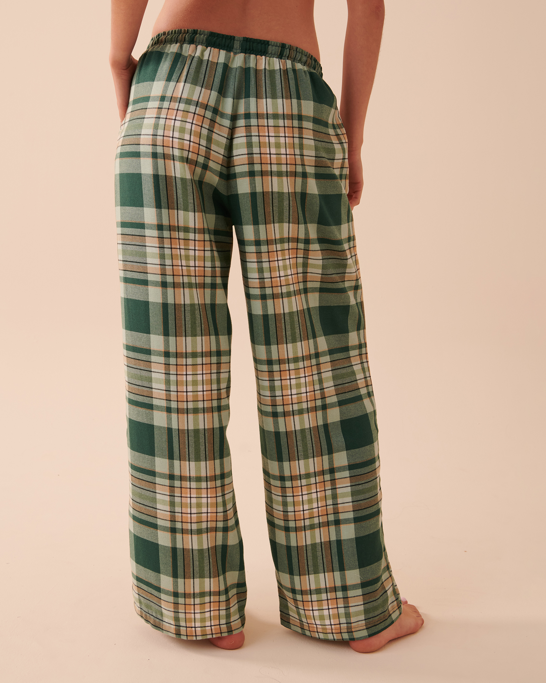 LA VIE EN ROSE Plaid Wide Leg Pajama Pants Green Plaid 40200494 - View2