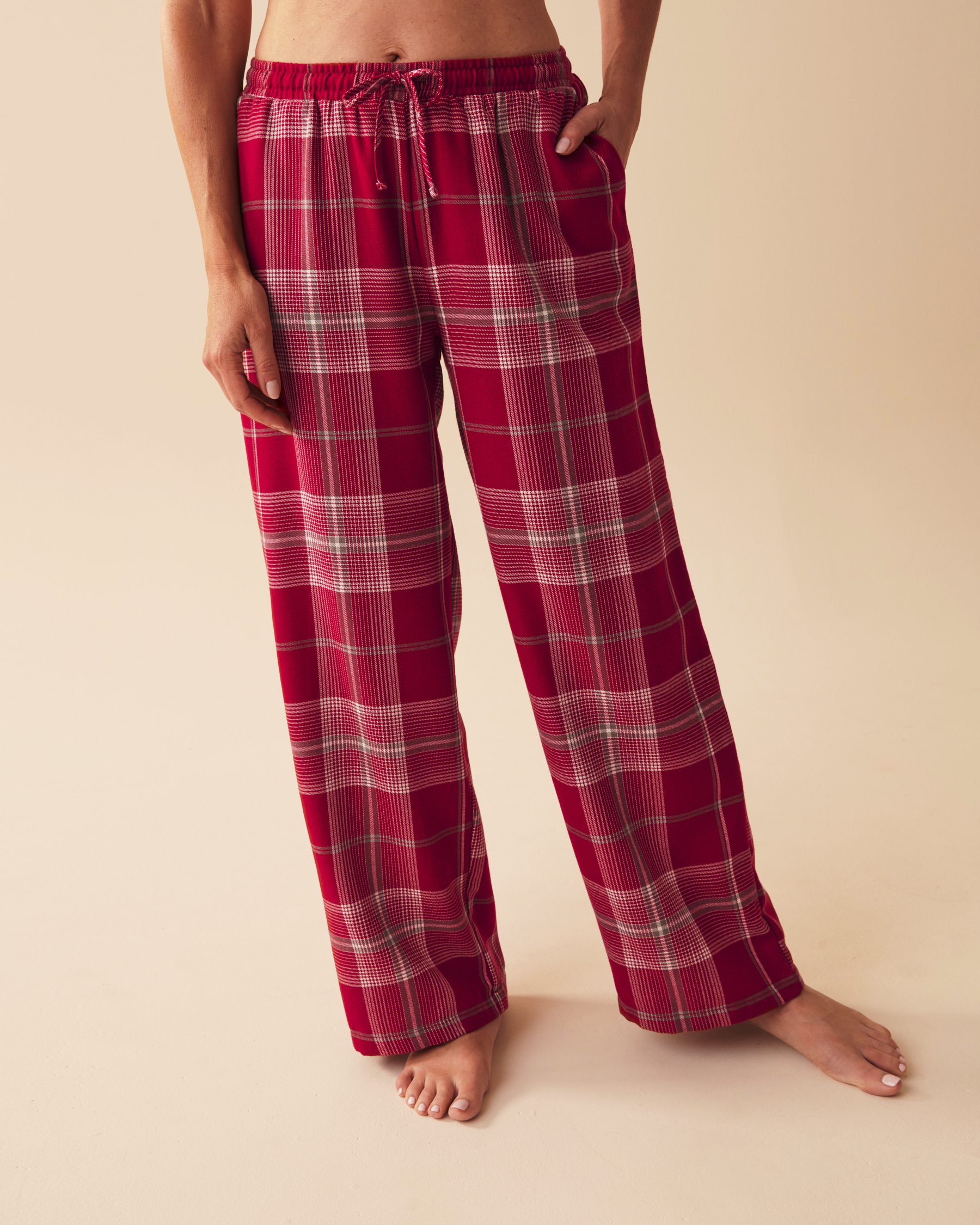 Plaid Wide Leg Pajama Pants - Red and White Plaid