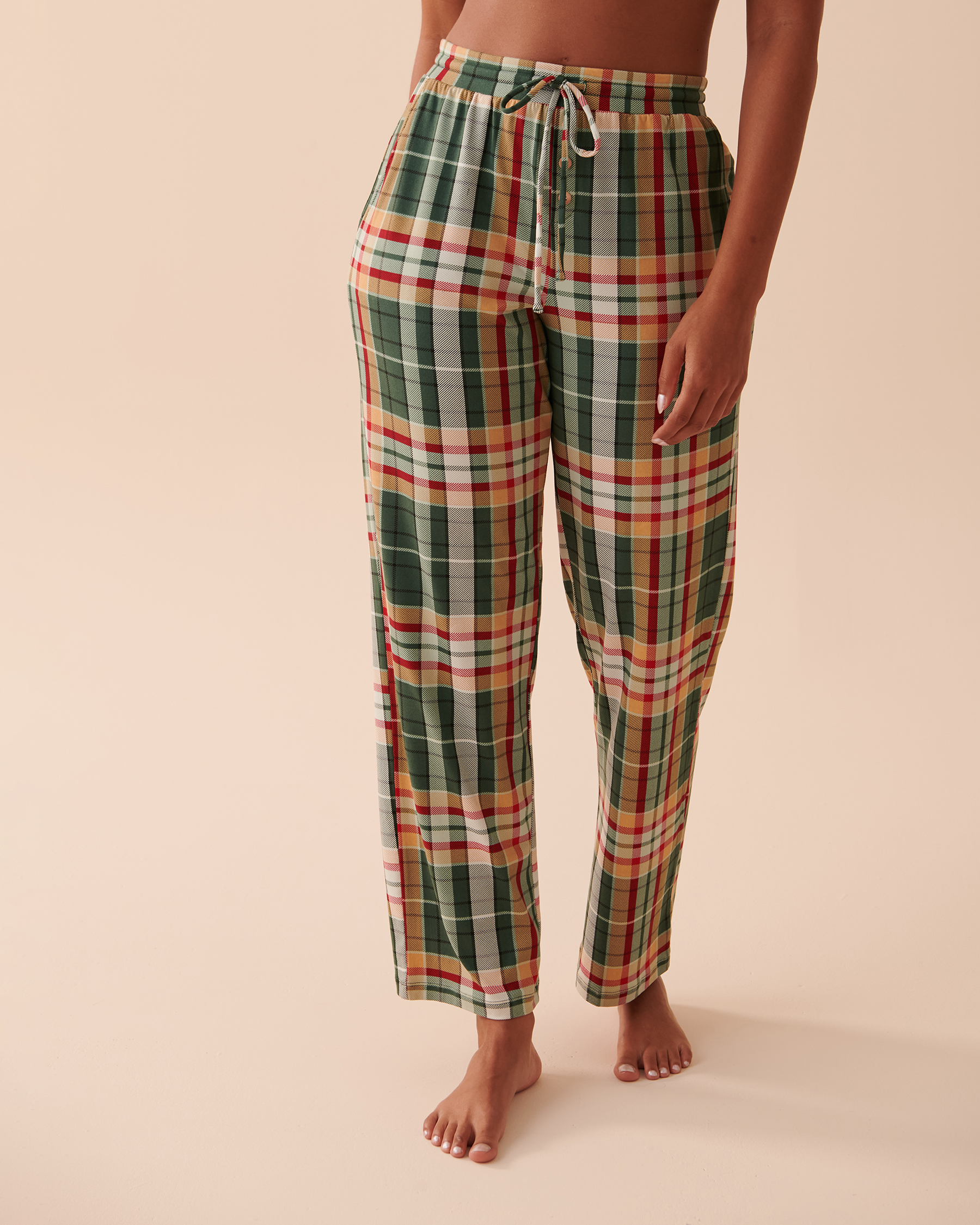 Super Soft Plaid Pajama Pants - Green and Caramel Plaid