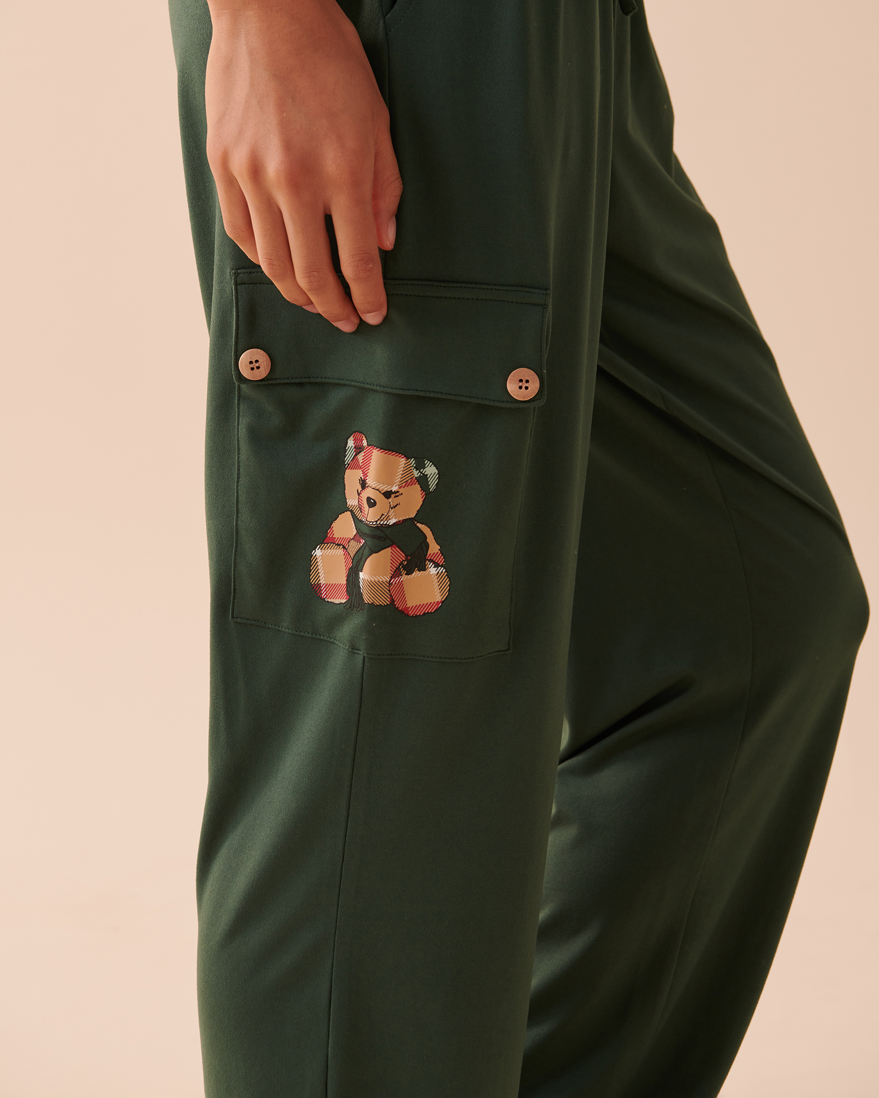 LA VIE EN ROSE Teddy Bear Super Soft Cargo Pants Pine Green 40200510 - View2