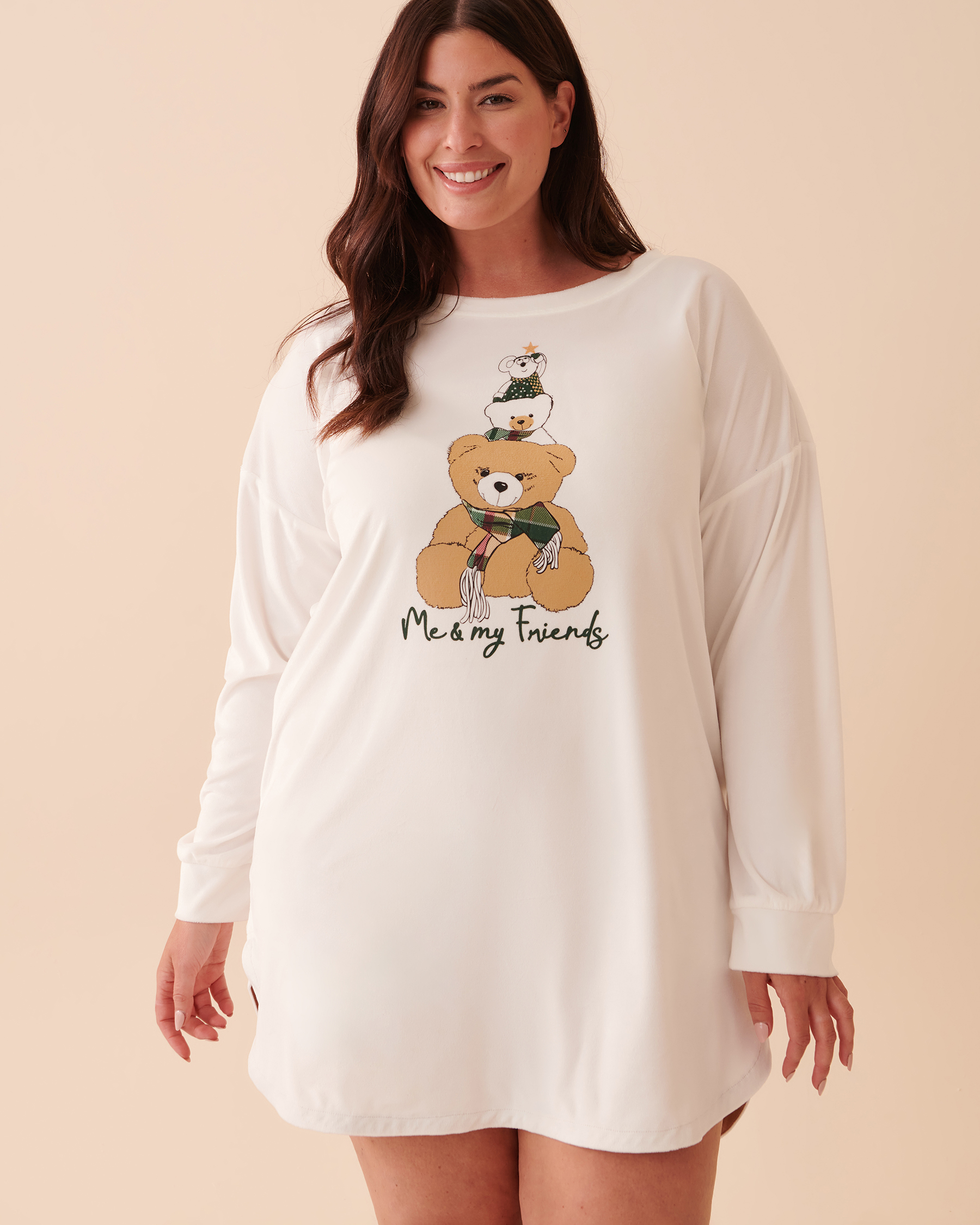 LA VIE EN ROSE Luxury Velour Long Sleeve Sleepshirt Snow White 40500304 - View1
