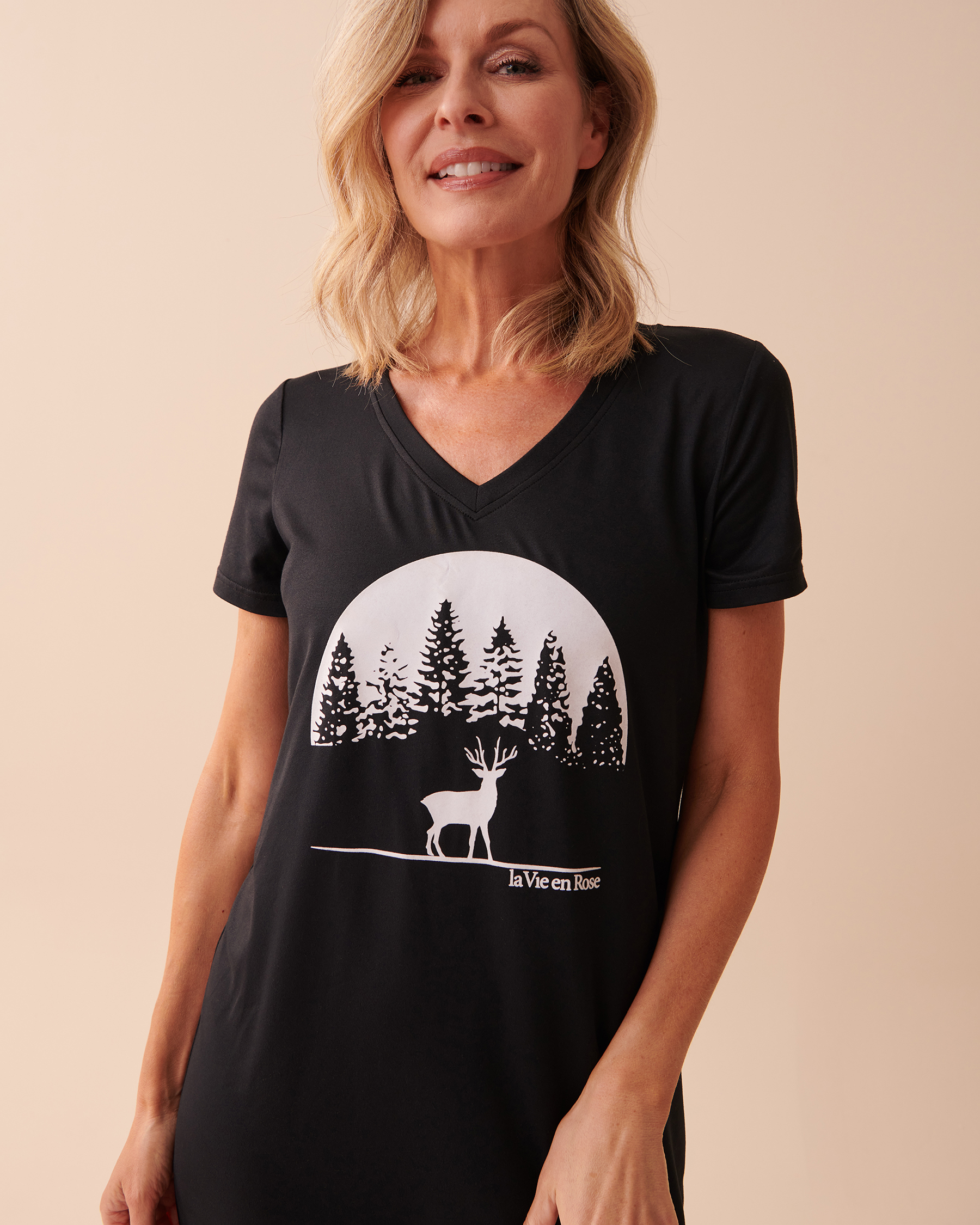 LA VIE EN ROSE Deer Print Super Soft Short Sleeve Sleepshirt Starry Night 40500312 - View3