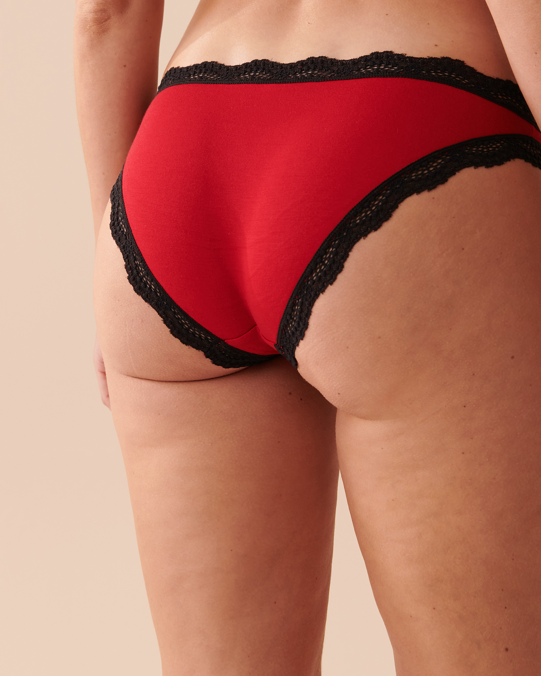 LA VIE EN ROSE Culotte bikini modal et bordure de dentelle Rouge festif 20100380 - Voir2