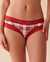 LA VIE EN ROSE Cotton and Lace Trim Cheeky Panty Red and White Plaid 20100383 - View1