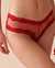 LA VIE EN ROSE Culotte cheeky en résille à pois pailletés et bordure de dentelle Rouge festif 20200419 - View1