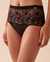 LA VIE EN ROSE Floral Applique Mesh High Waist Bikini Panty Starry Night 20300265 - View1