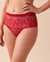 LA VIE EN ROSE Culotte bikini taille haute en résille à fleurs appliquées Rouge festif 20300265 - View1