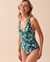 AQUAROSE ARUBA Smocked Sides One-piece Swimsuit Blue tropical leaves 70400098 - View1