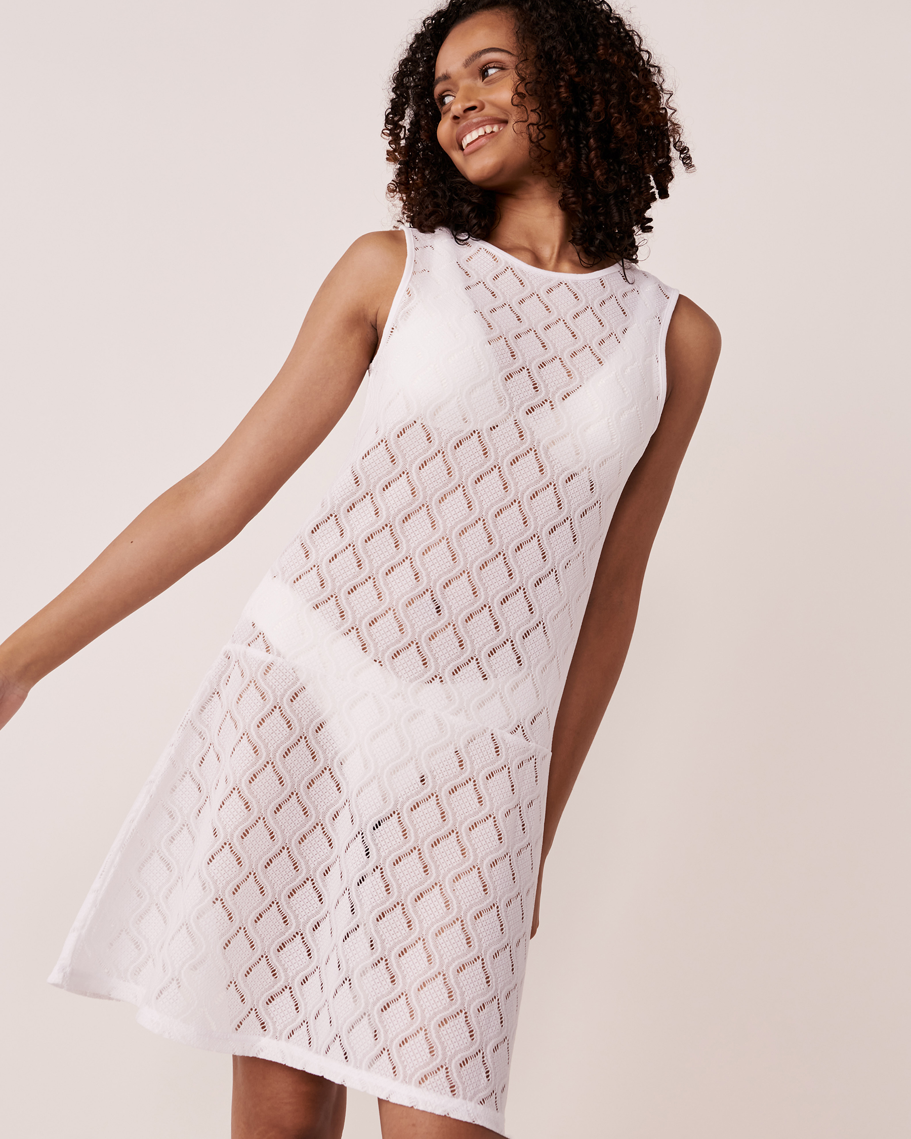 LA VIE EN ROSE AQUA Crochet Sleeveless Dress White 80300058 - View1