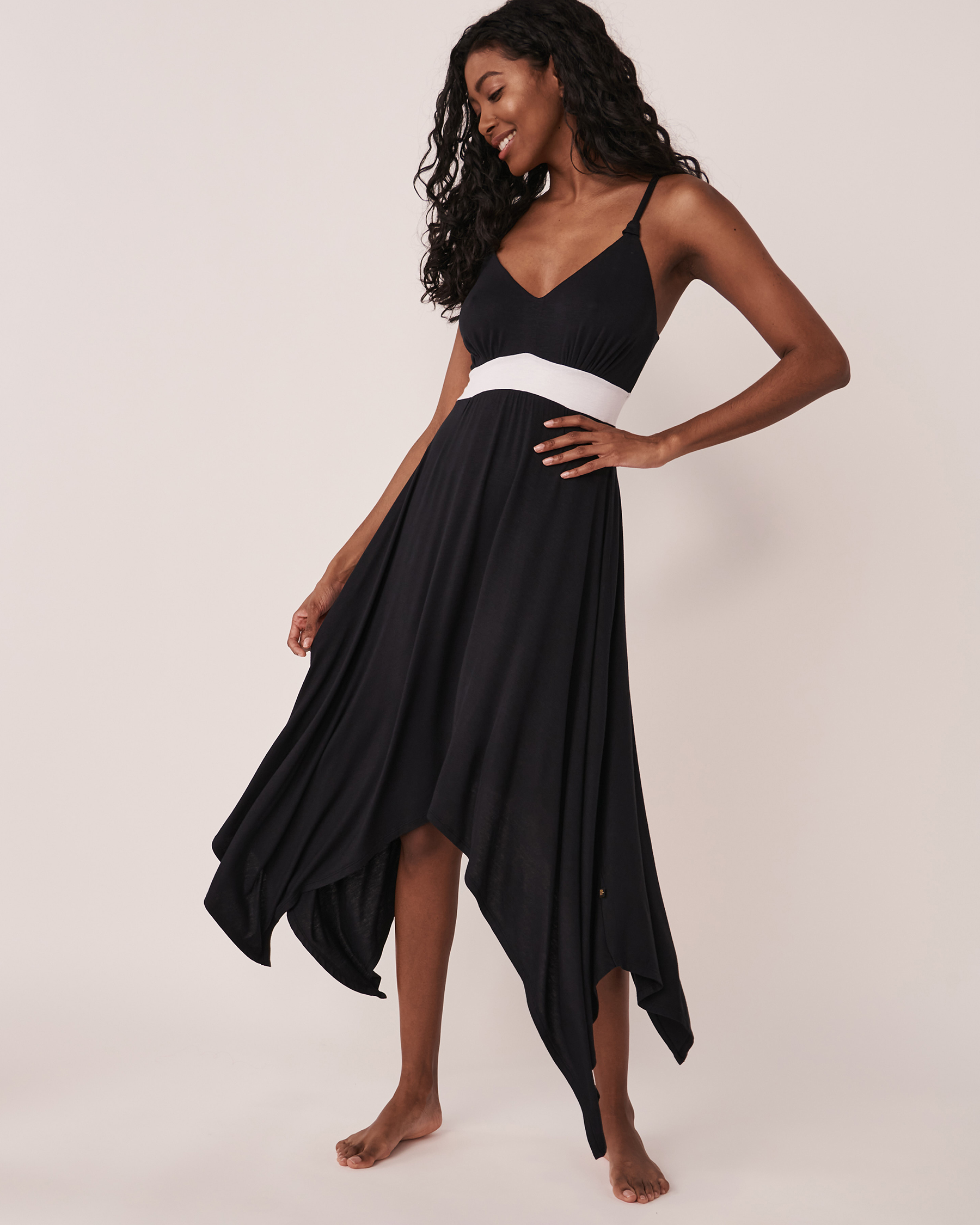 LA VIE EN ROSE AQUA Thin Straps Asymmetric Dress Black 80300059 - View1