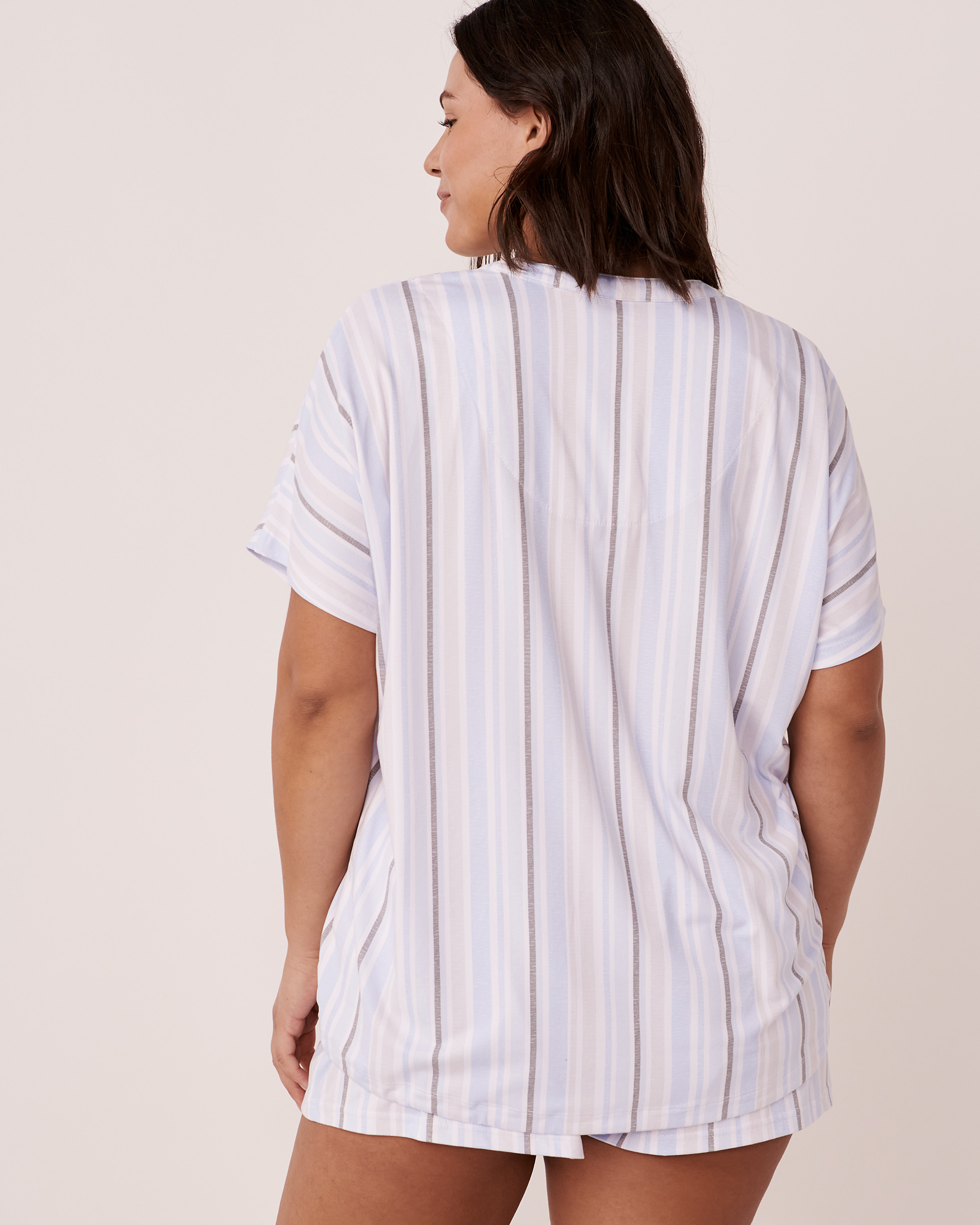 LA VIE EN ROSE Super Soft Short Sleeve Button-down Shirt Multi stripes 40100385 - View5