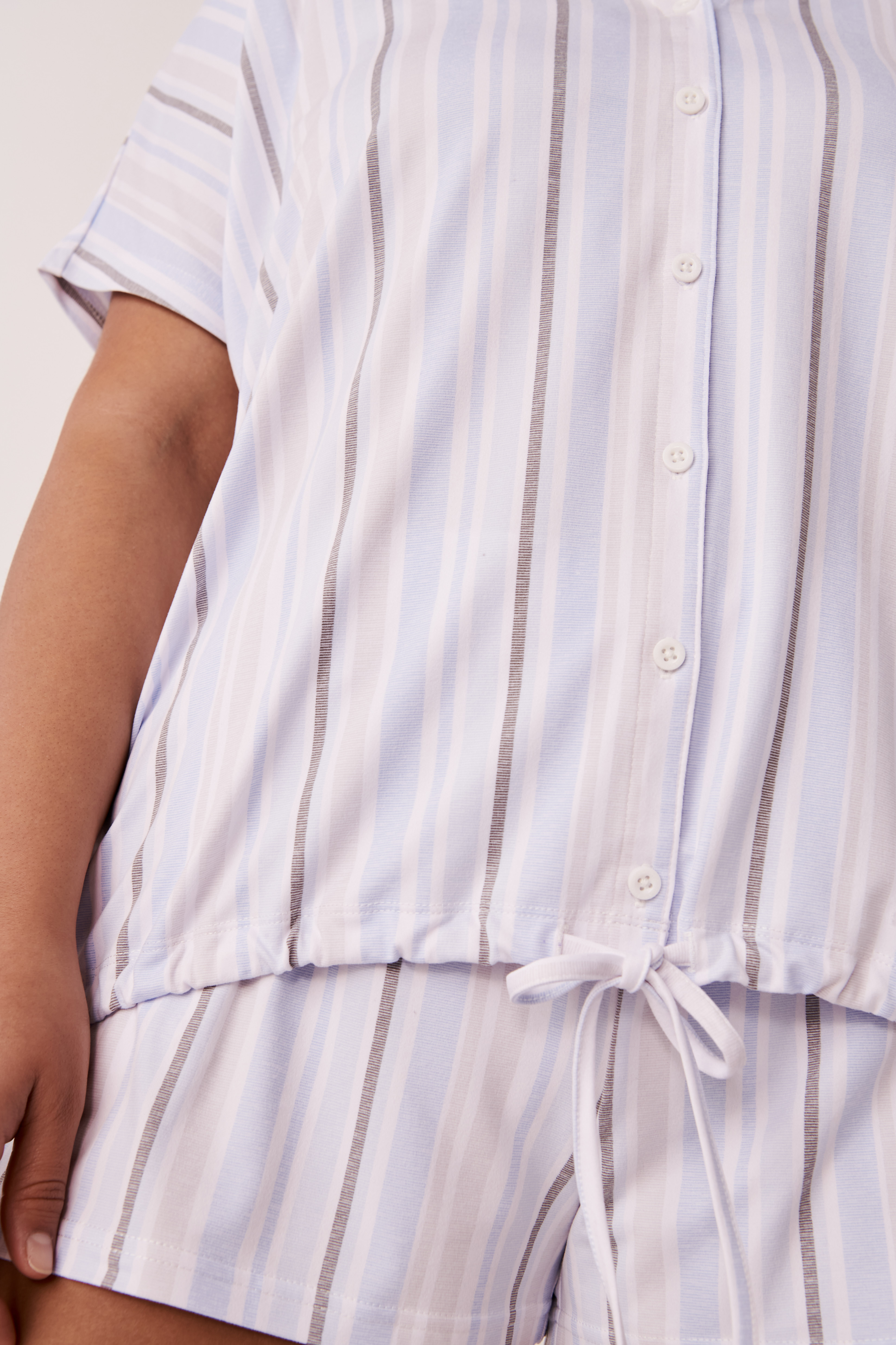LA VIE EN ROSE Super Soft Short Sleeve Button-down Shirt Multi stripes 40100385 - View6