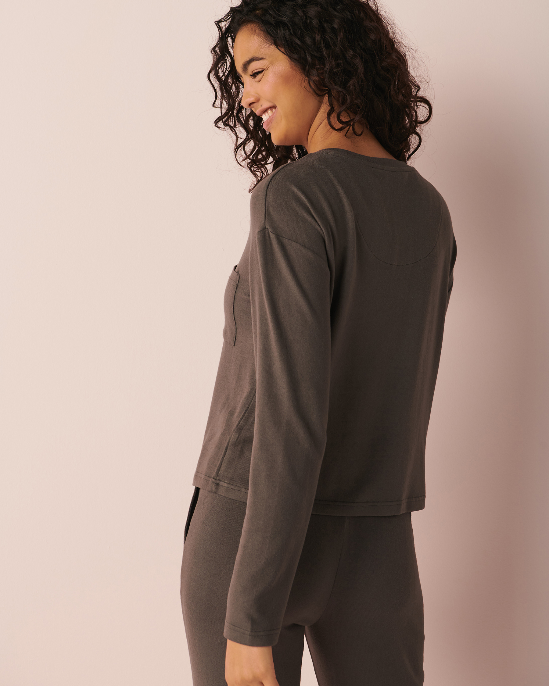 LA VIE EN ROSE Recycled Fibers Long Sleeve Shirt with Buttons Grey smoke 40100392 - View2