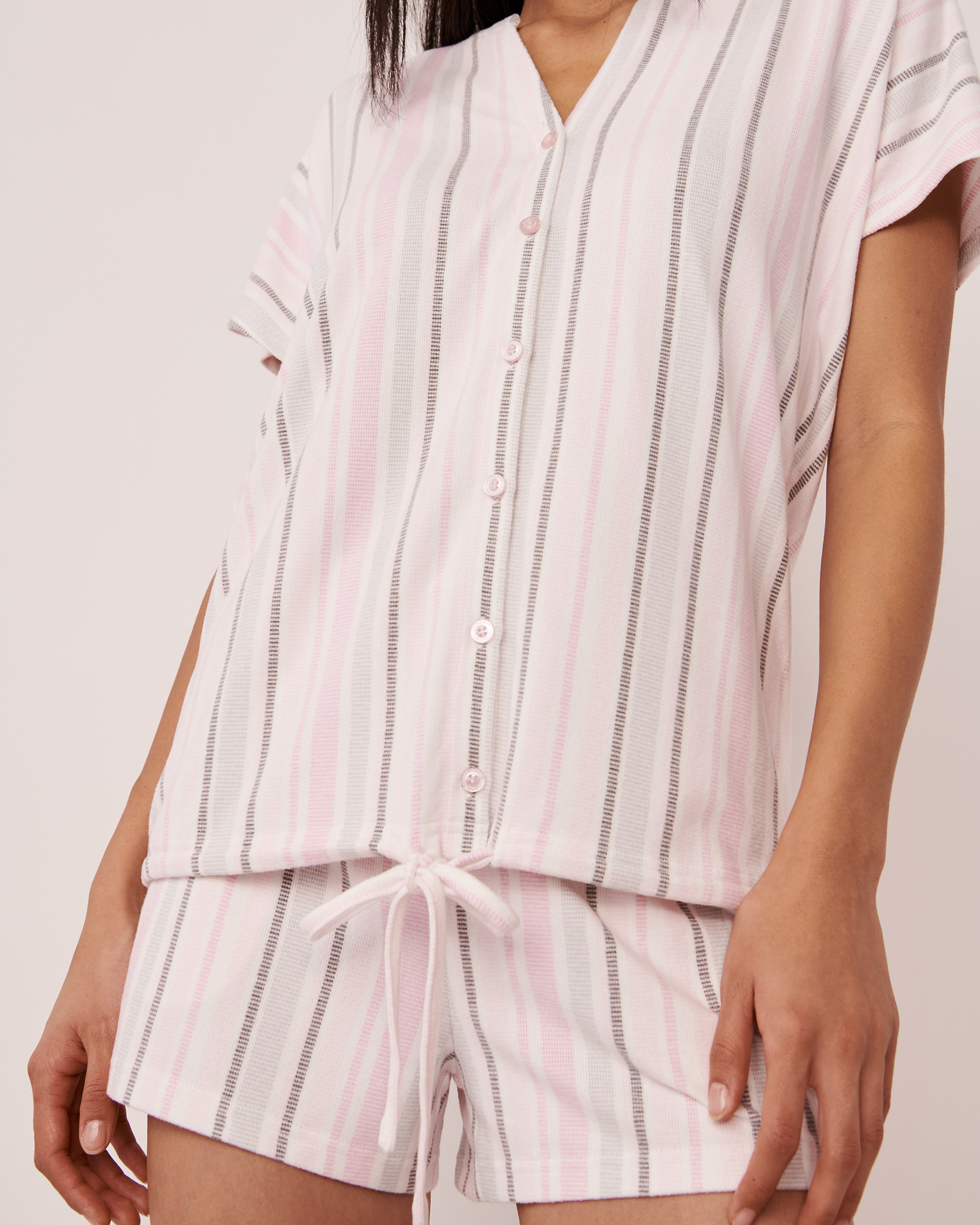 LA VIE EN ROSE Recycled Fibers Short Sleeeve Button-down Shirt Ballerina pink stripes 40100393 - View1