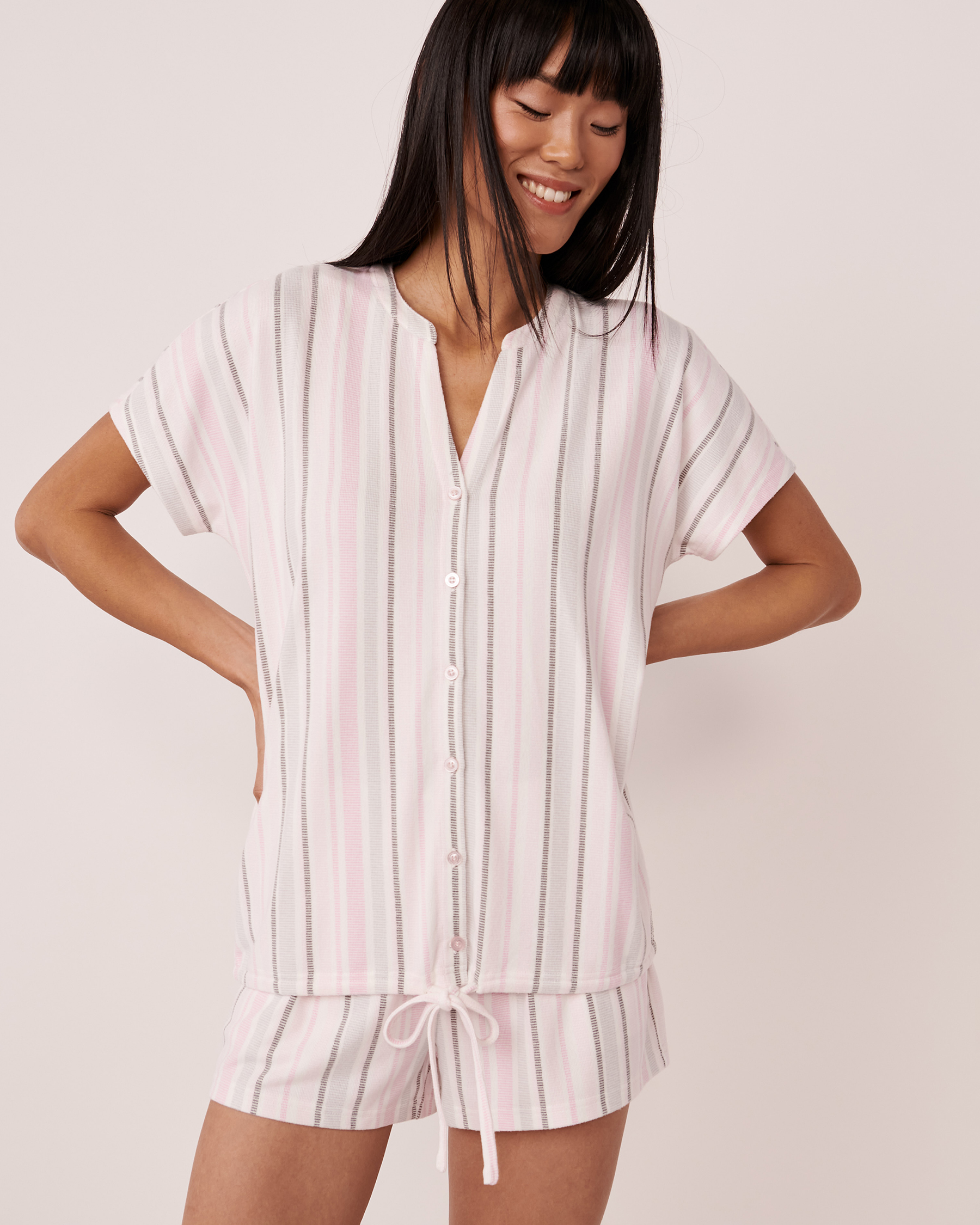LA VIE EN ROSE Recycled Fibers Short Sleeeve Button-down Shirt Ballerina pink stripes 40100393 - View3