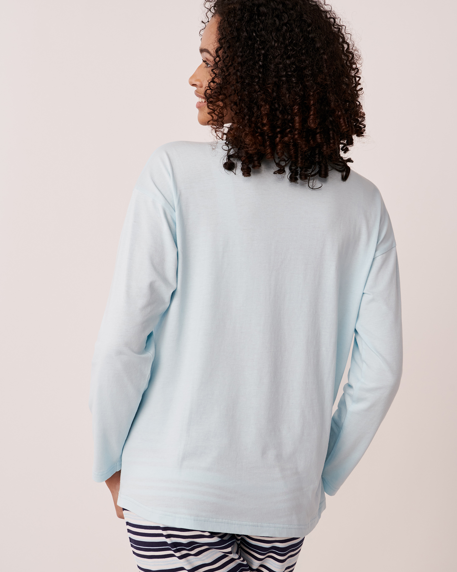 LA VIE EN ROSE Cotton Long Sleeve Shirt Light blue 40100398 - View3