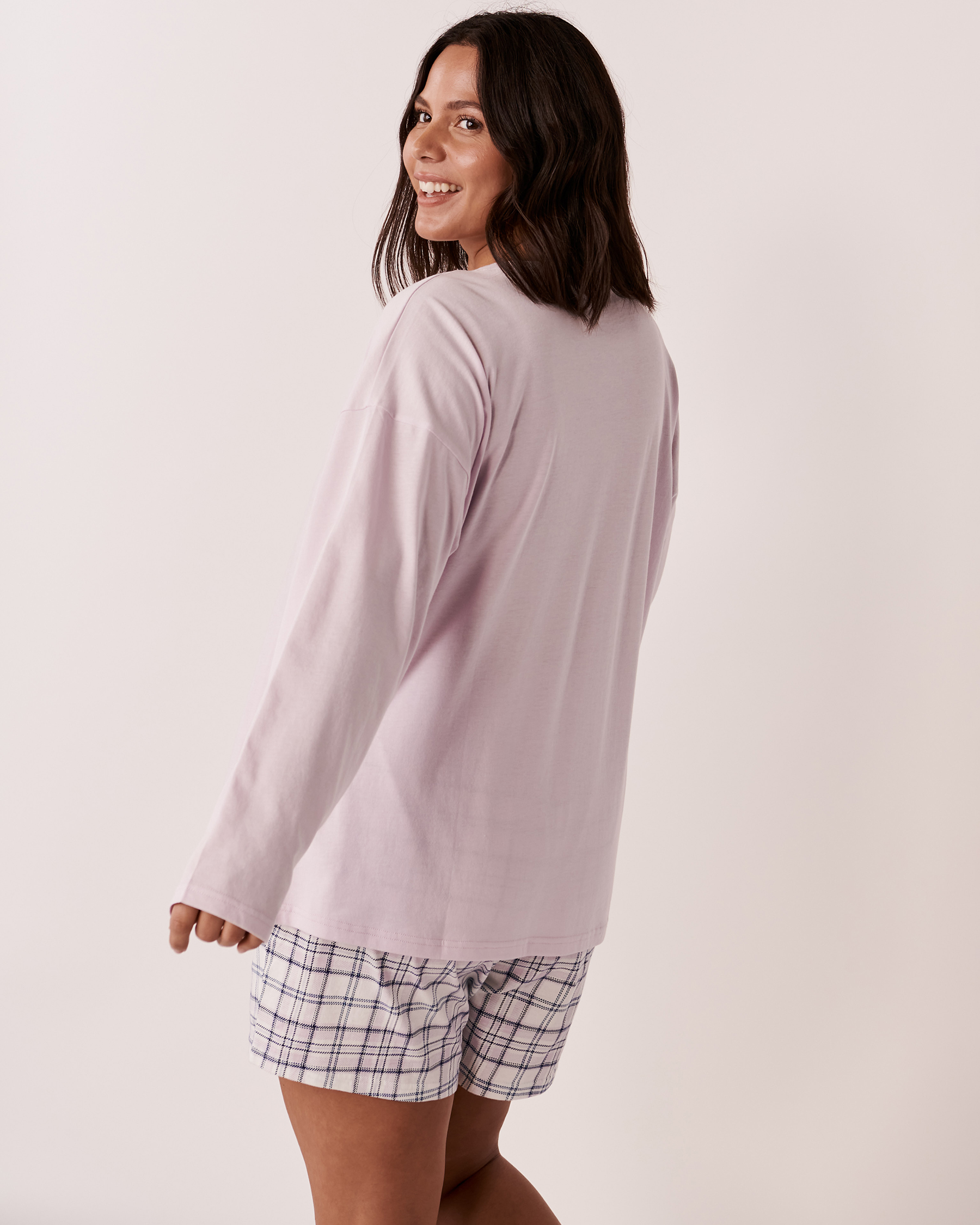 LA VIE EN ROSE Cotton V-neck Long Sleeve Shirt Lilac 40100401 - View6