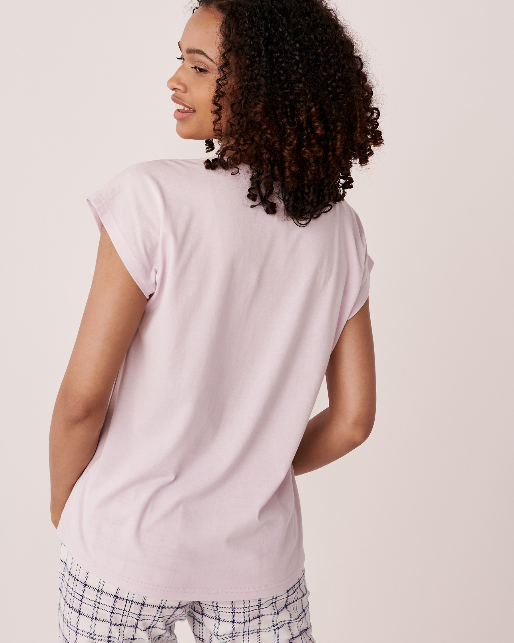 LA VIE EN ROSE Cotton Cap Sleeve Shirt Lilac 40100402 - View3