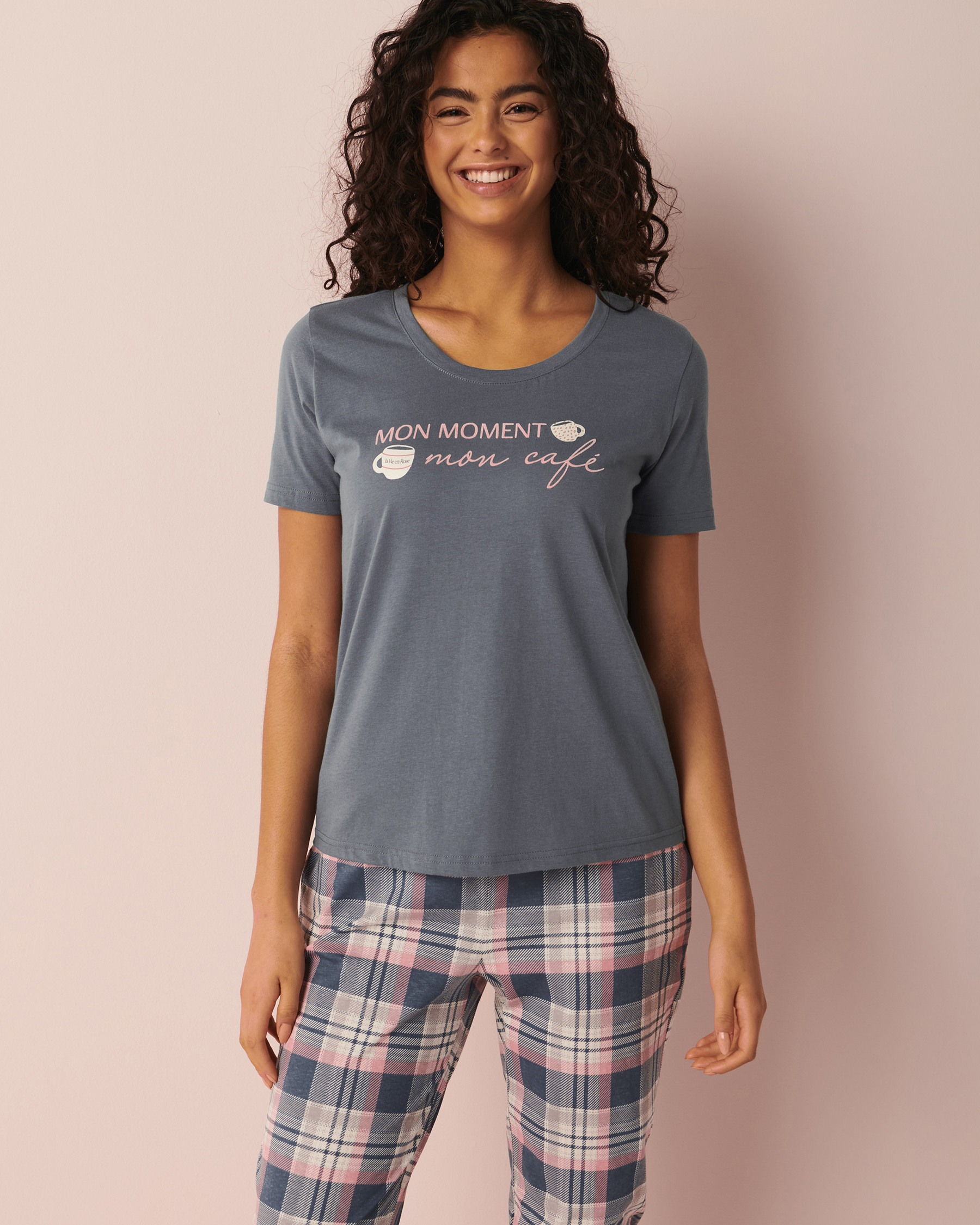 LA VIE EN ROSE T-shirt col rond en coton Bleu glacial 40100405 - Voir1