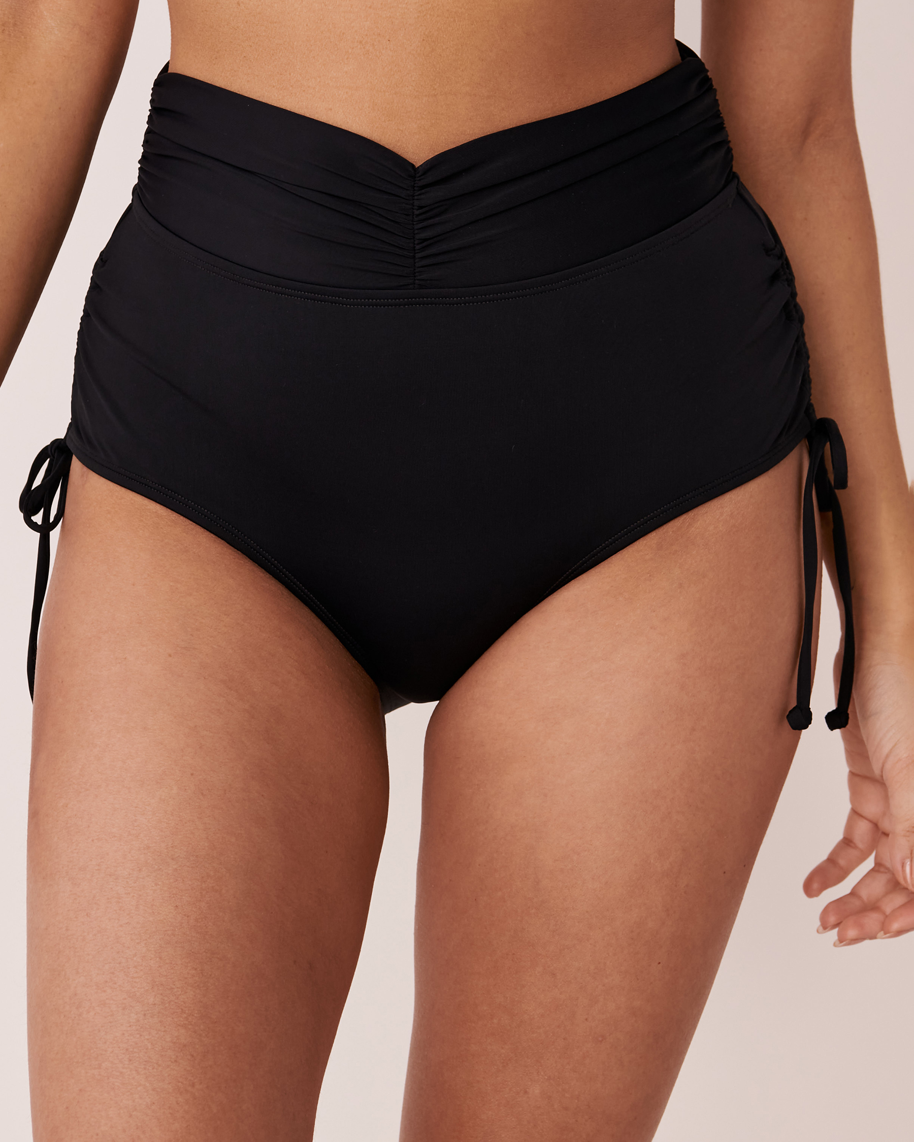 LA VIE EN ROSE AQUA FASHION Shirred High Waist Bikini Bottom Black 70300337 - View3