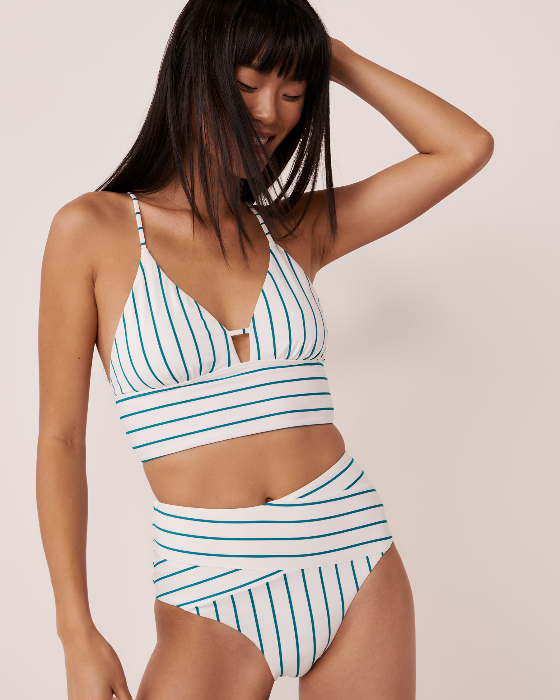 LA VIE EN ROSE AQUA FANFARE STREAKS Recycled Fibers Crossed High Waist Bikini Bottom Stripes 70300347 - View6