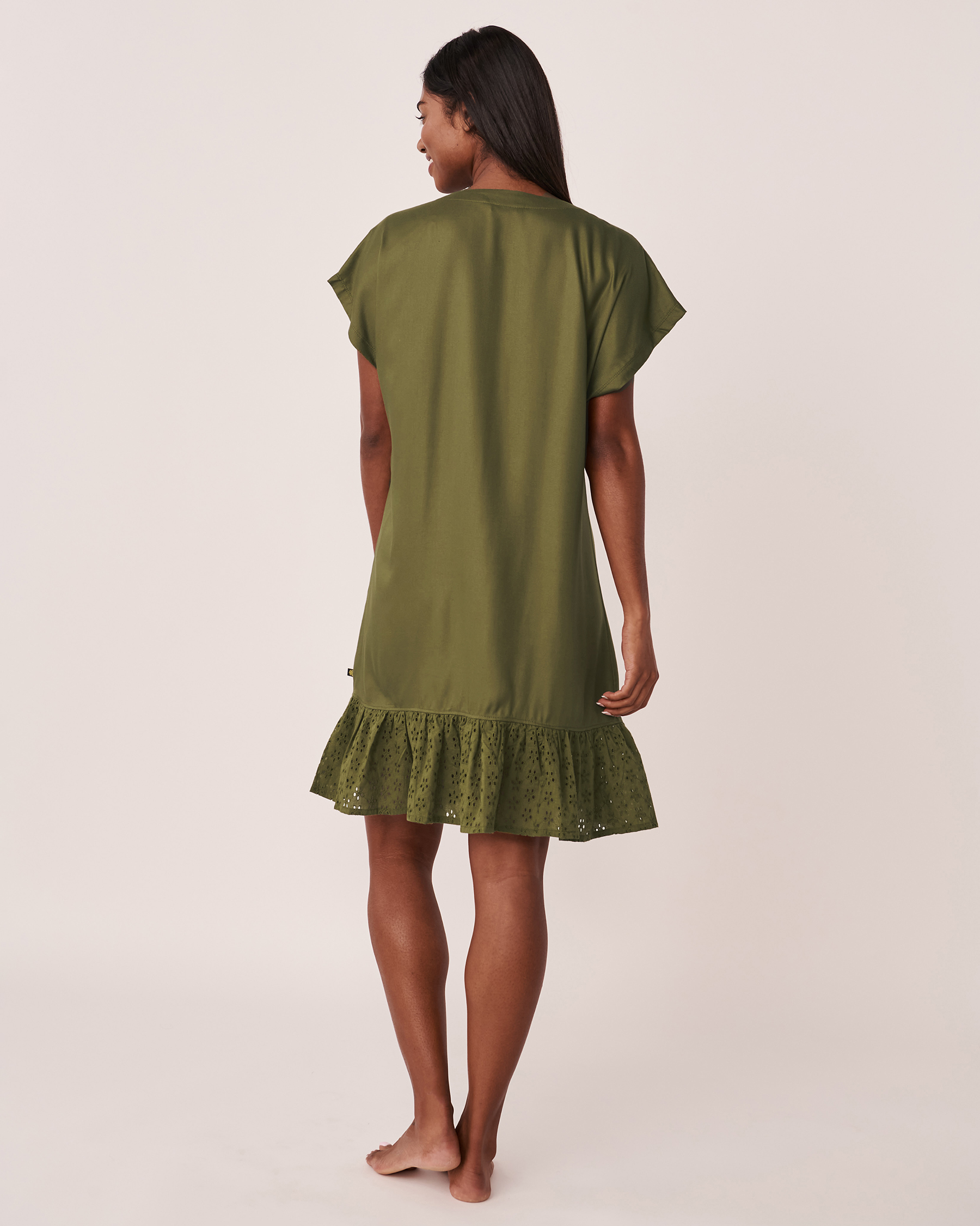 LA VIE EN ROSE AQUA Crochet Detail Short Sleeve Dress Olive 80300066 - View2