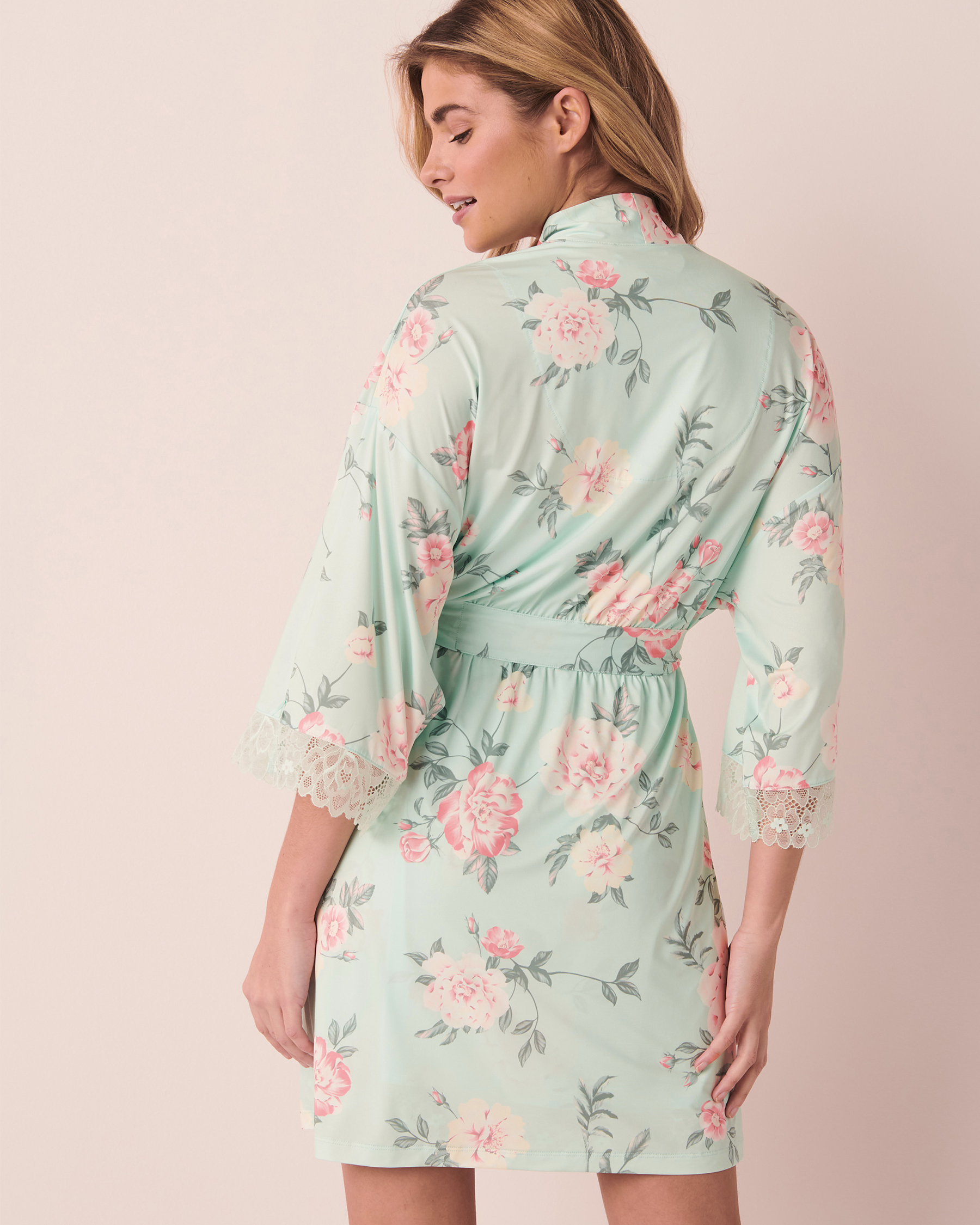 LA VIE EN ROSE Recycled Fibers Lace Trim Kimono English garden 60600046 - View3