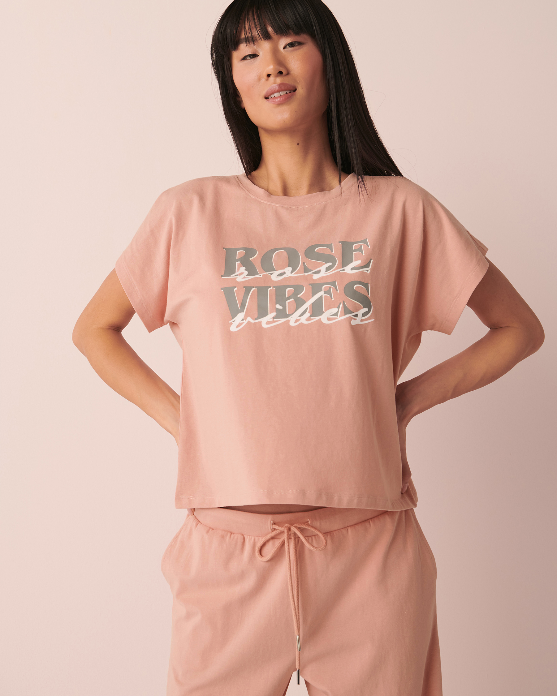 LA VIE EN ROSE Flocking Print T-shirt Old rose 40100407 - View1