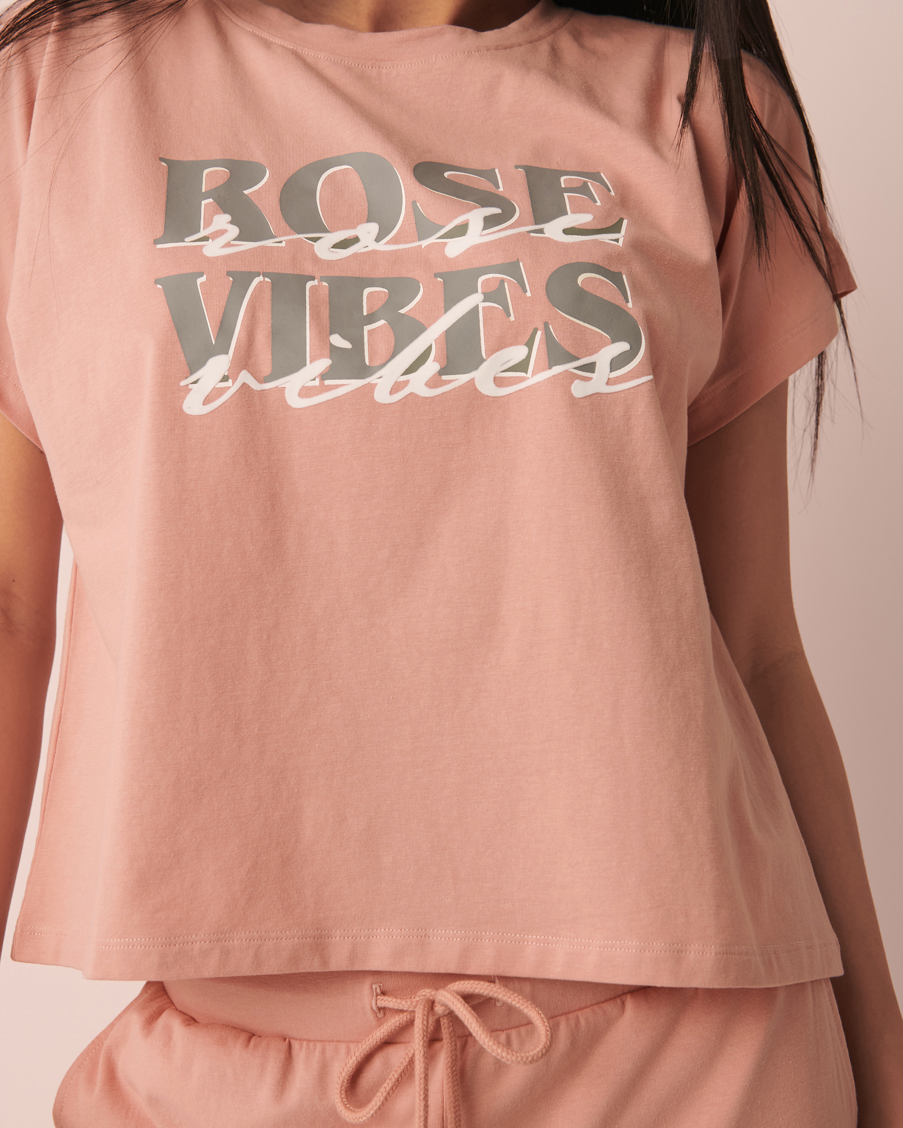 LA VIE EN ROSE T-shirt imprimé fini velours Vieux rose 40100407 - Voir3