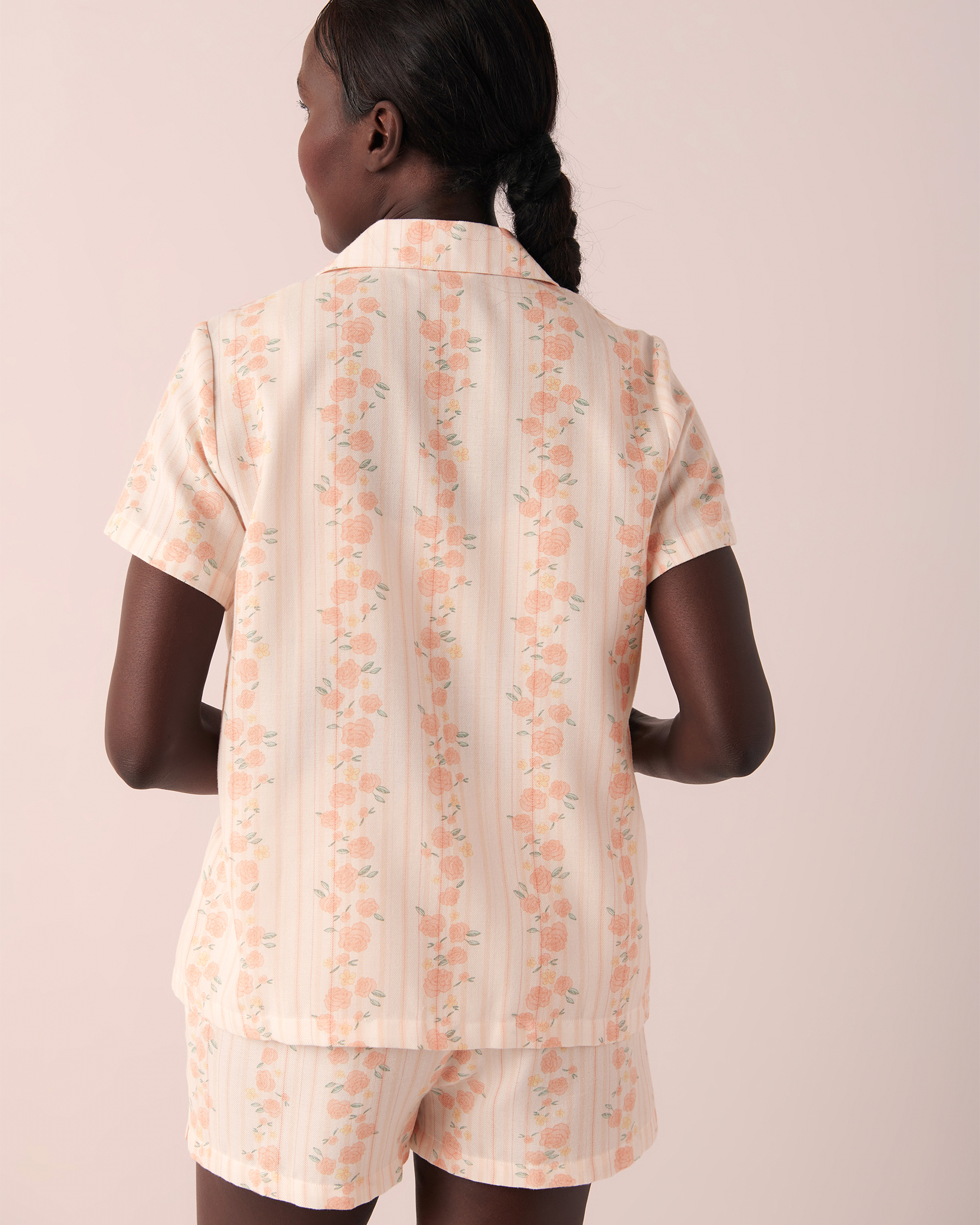 LA VIE EN ROSE Printed Short Sleeve Button-down Shirt Floral stripes 40100411 - View2