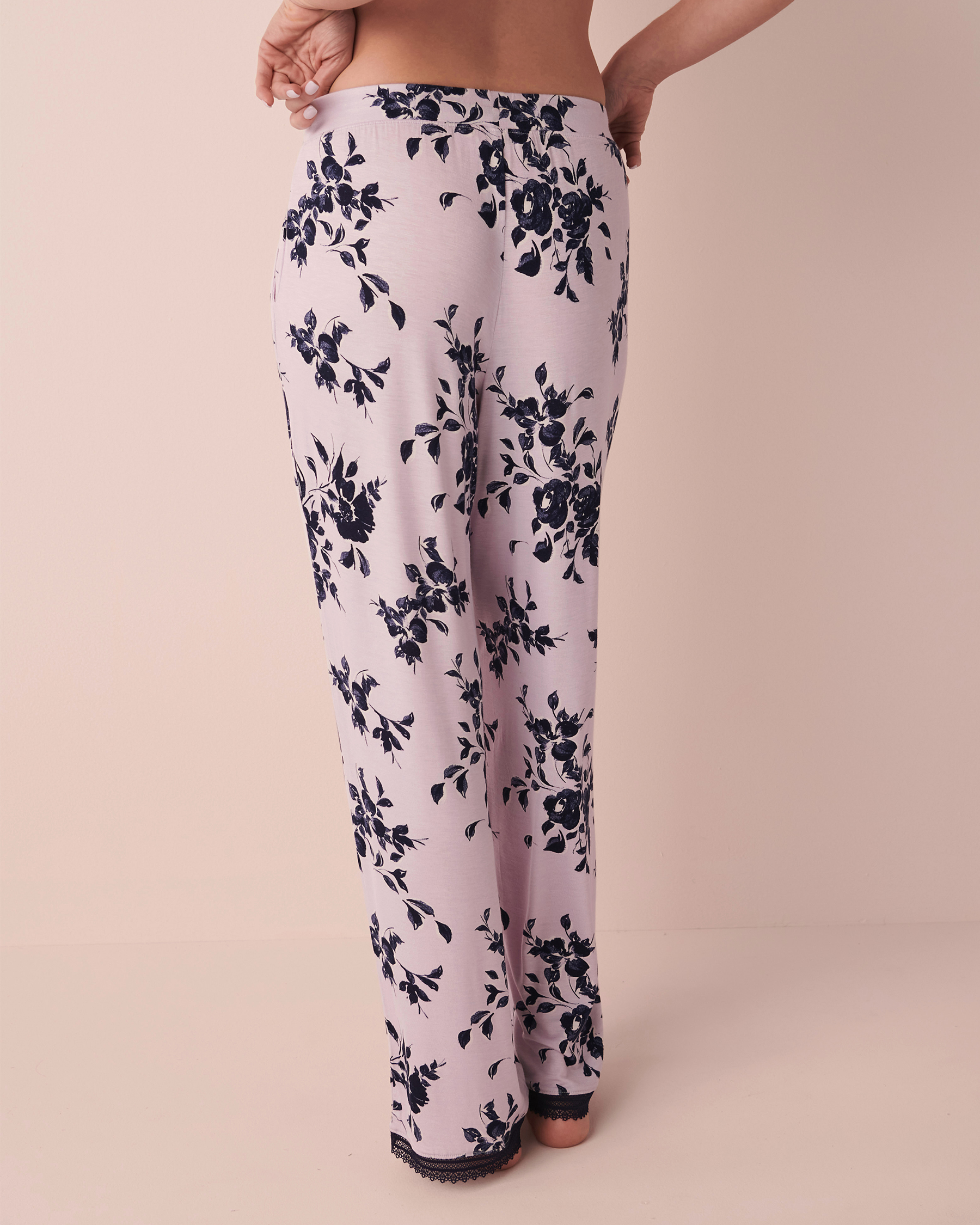 Soft Jersey Lace Trim Pants - Lilac floral | la Vie en Rose