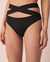 LA VIE EN ROSE AQUA SOLID Strappy Brazilian Bikini Bottom Black 70300393 - View1