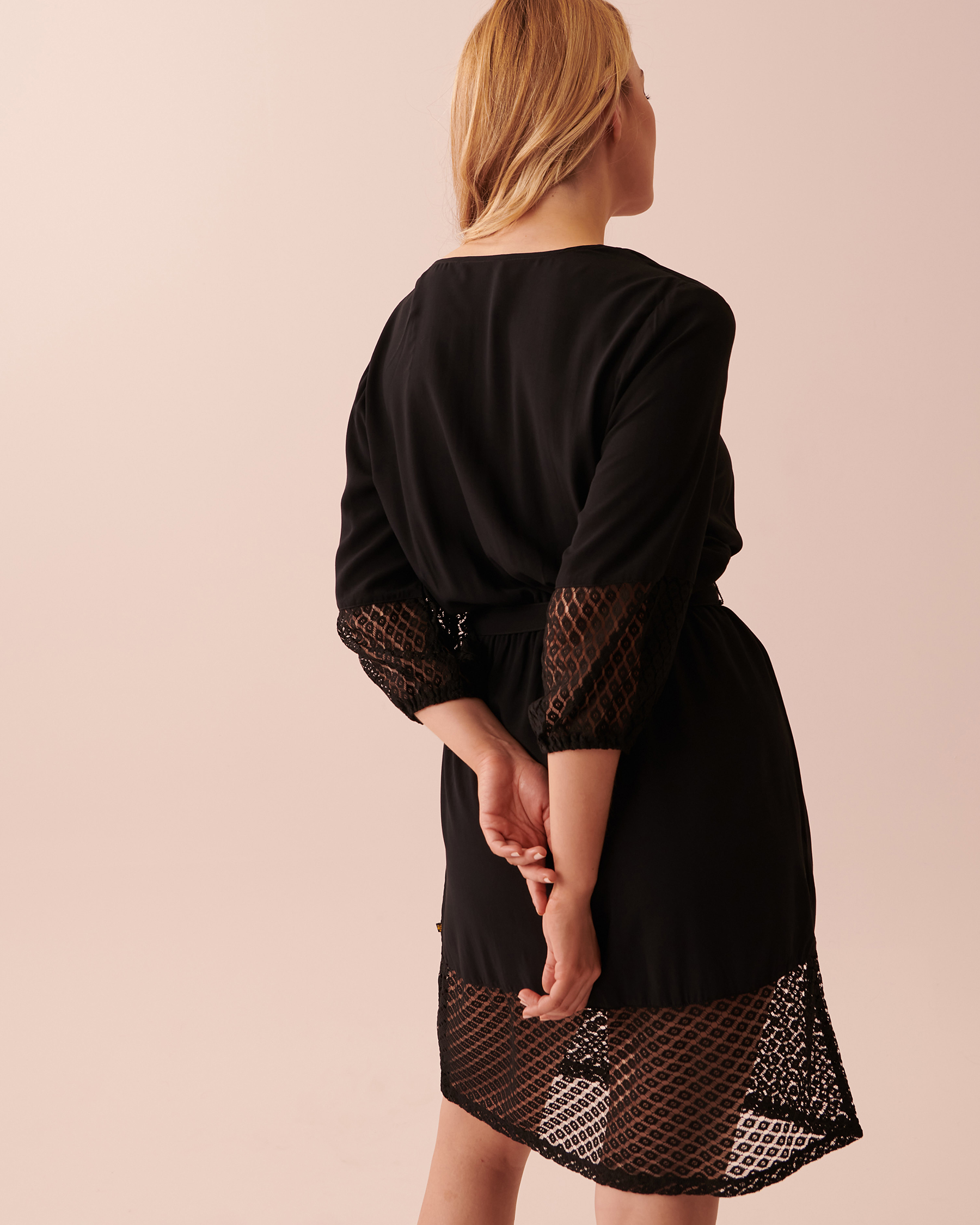 LA VIE EN ROSE AQUA Long Sleeve Dress with Crochet Detail Black 80300071 - View2