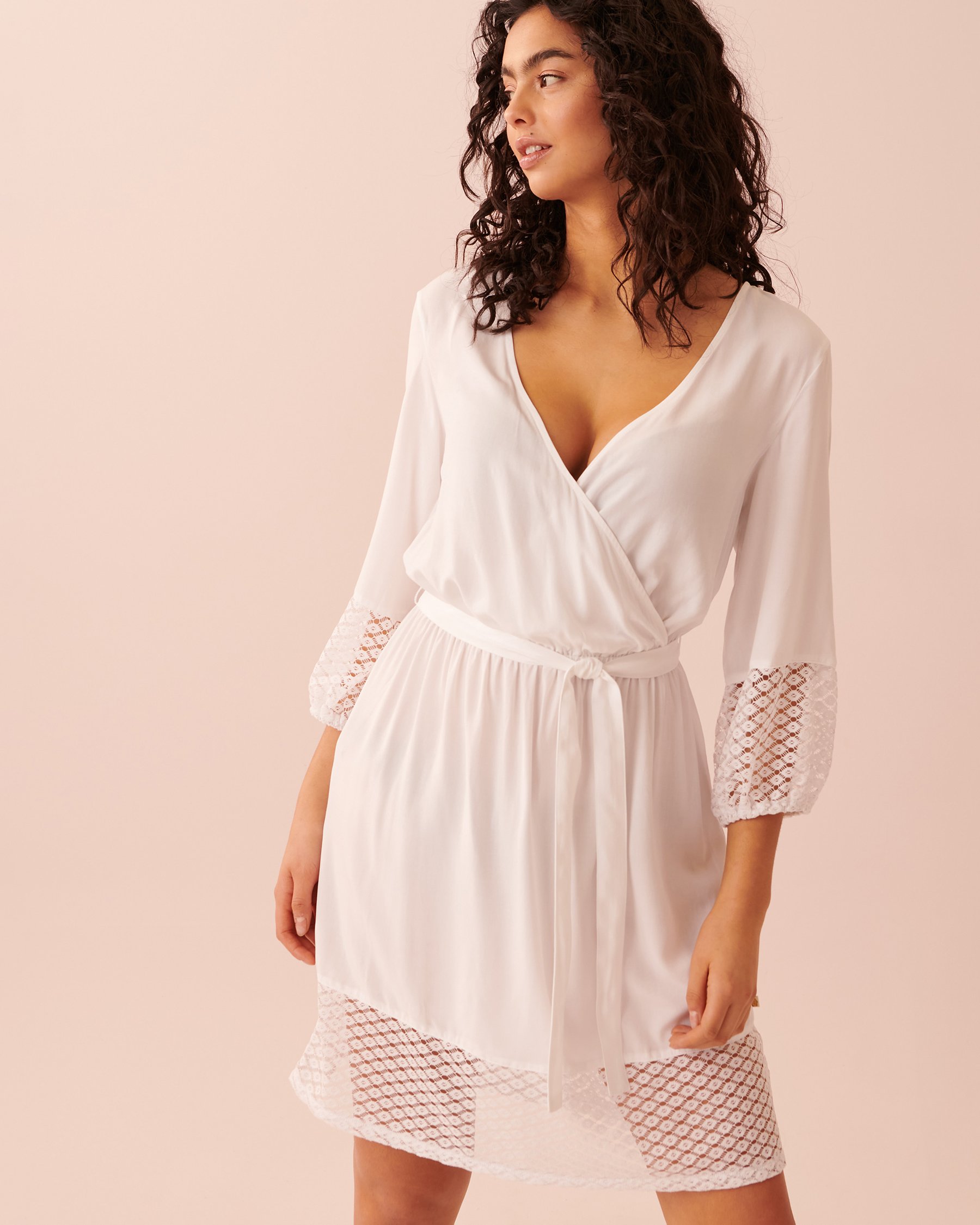 LA VIE EN ROSE AQUA Long Sleeve Dress with Crochet Detail White 80300071 - View1
