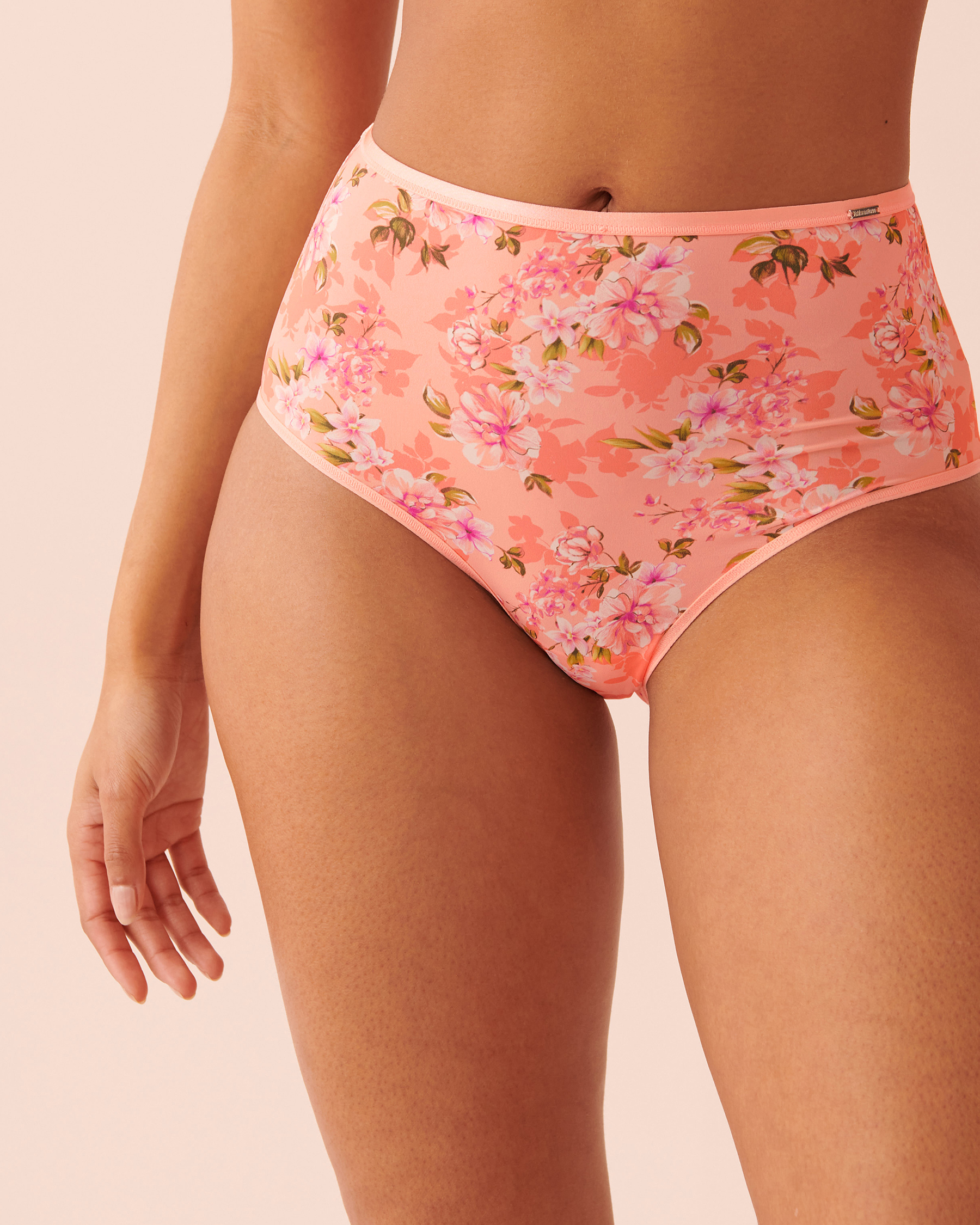 Microfiber Sleek Back High Waist Bikini Panty - Peachy floral