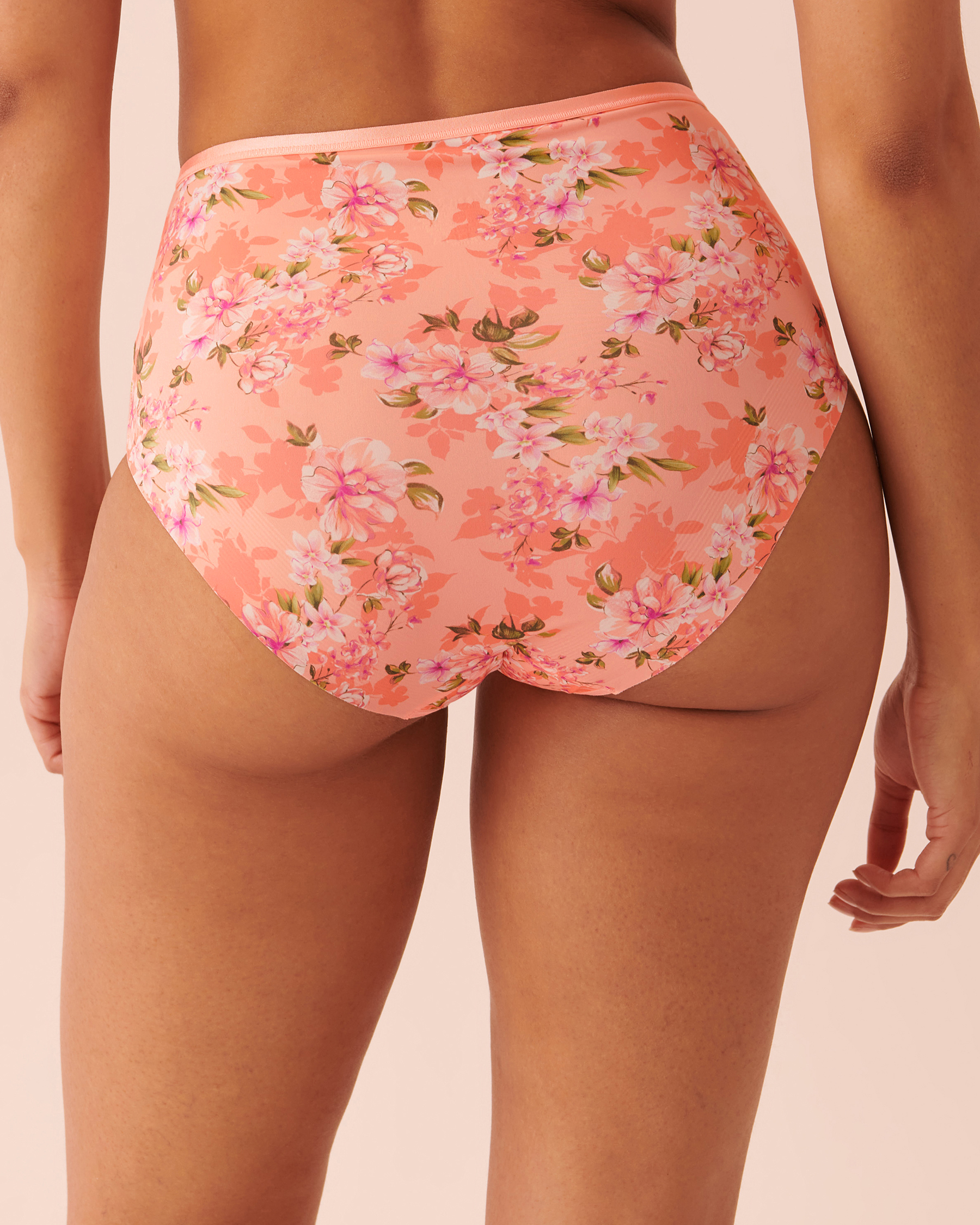 Microfiber Sleek Back High Waist Bikini Panty - Peachy floral