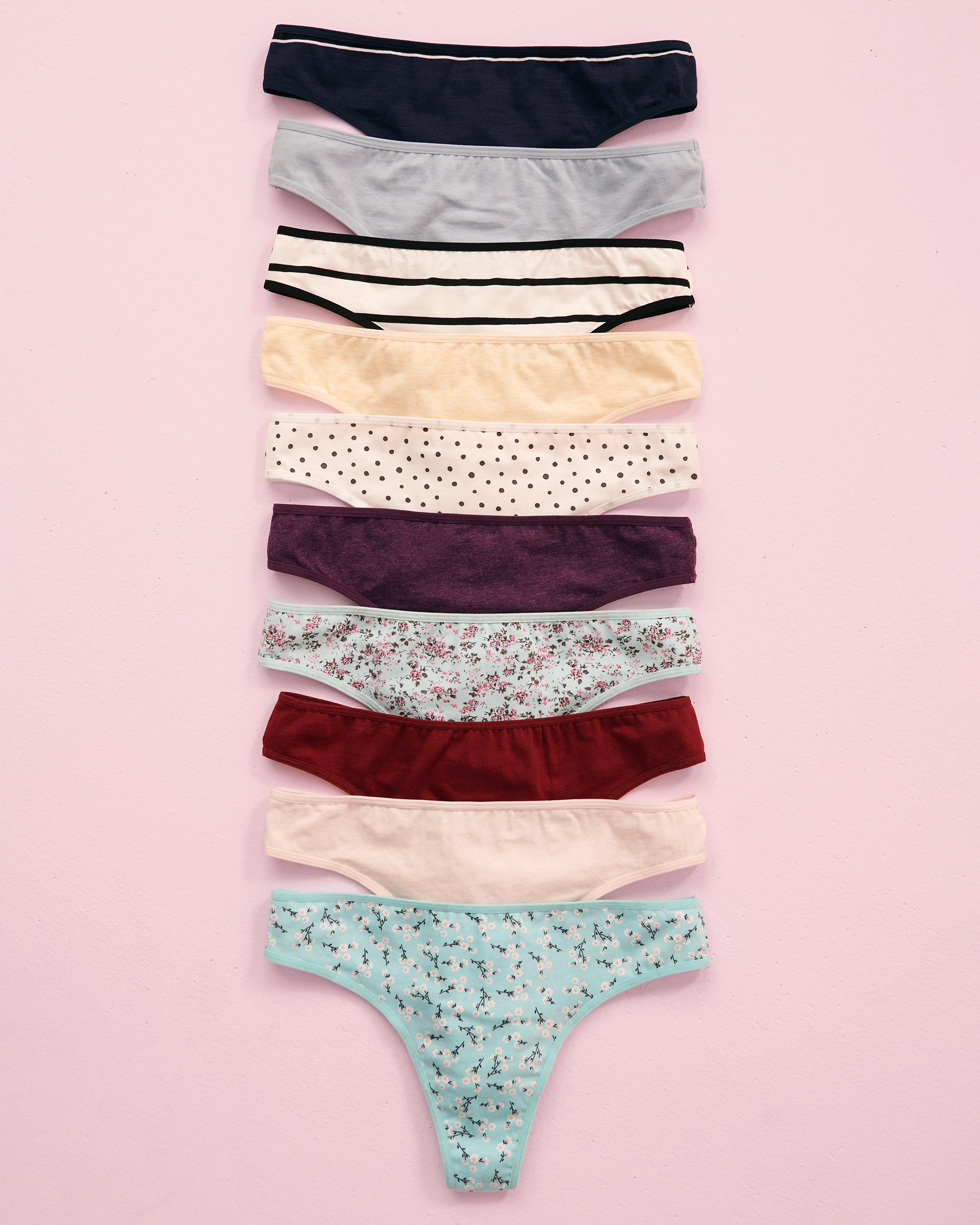 10-Pack Cotton Thong Panty - Multicolor
